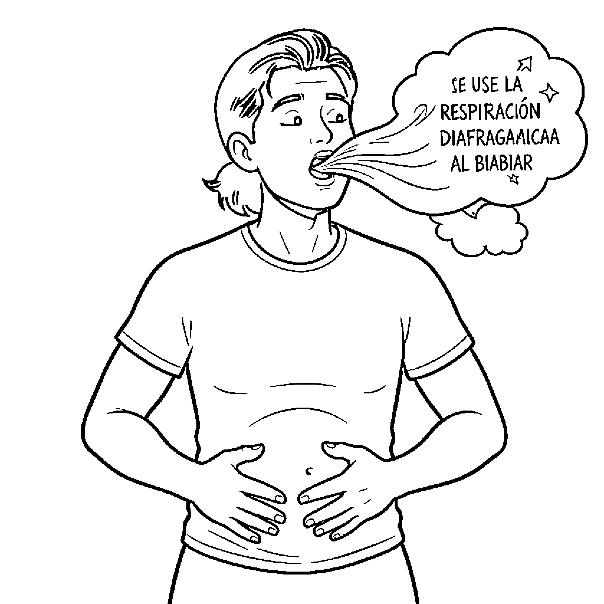 Respiración diafragmática al bostezar Coloring Page (free black-and-white line drawing printable PDF for all, from beginners to advanced learners, including children, teens, adults, and seniors)