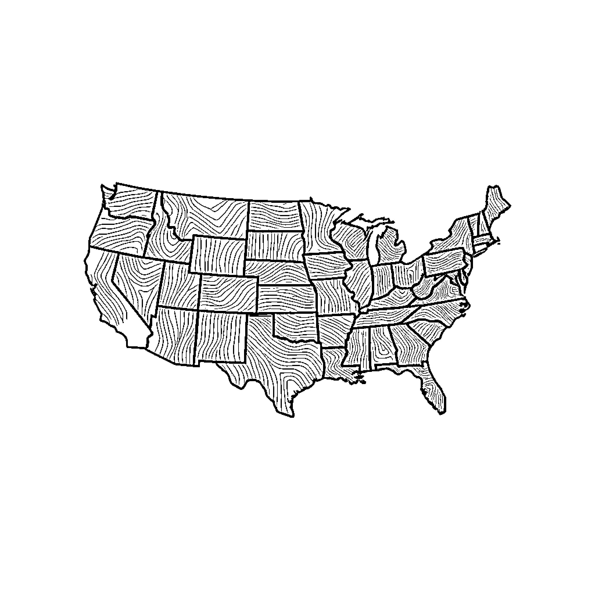 United States Map Sketch with State Borders Coloring Page (free black-and-white line drawing printable PDF for all, from beginners to advanced learners, including children, teens, adults, and seniors)