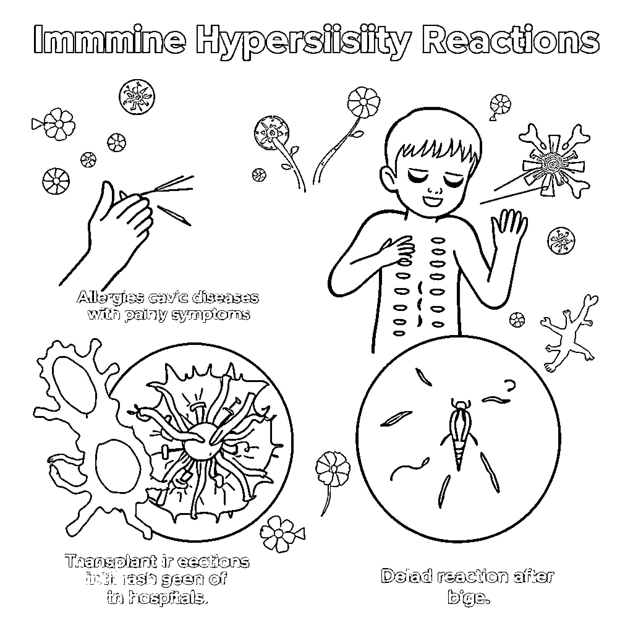 Hypersensitivity Immune Reactions Coloring Page (free black-and-white line drawing printable PDF for all, from beginners to advanced learners, including children, teens, adults, and seniors)