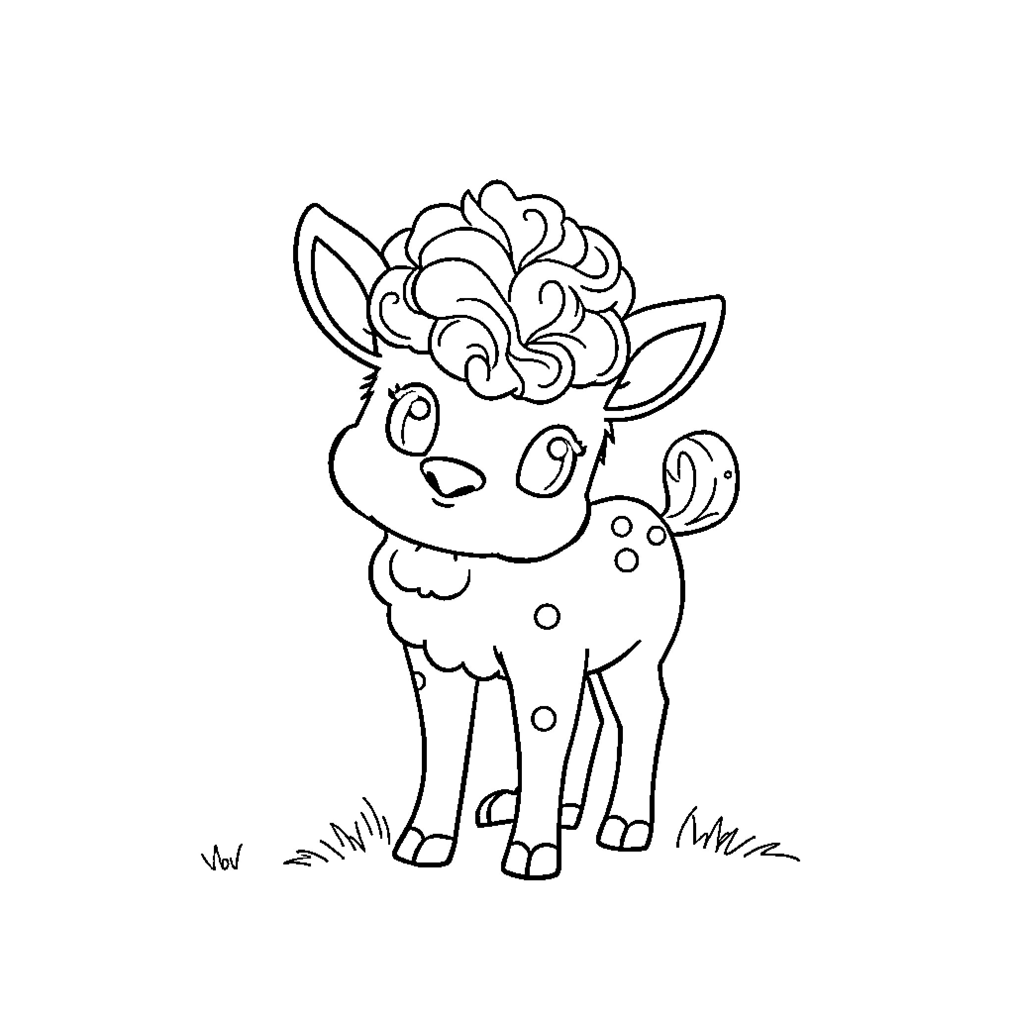 Wof Adorable Fawn with Floral Crown Coloring Page (free black-and-white line drawing printable PDF for all, from beginners to advanced learners, including children, teens, adults, and seniors)
