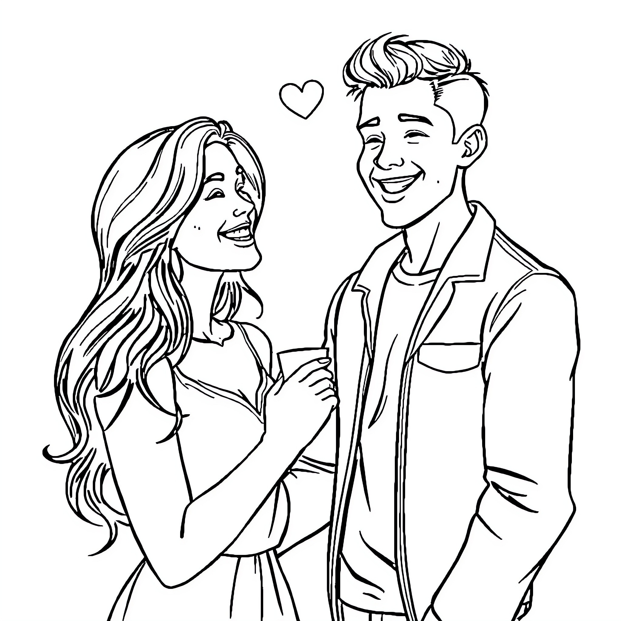 Game of romantic couple sharing a moment Coloring Page (free black-and-white line drawing printable PDF for all, from beginners to advanced learners, including children, teens, adults, and seniors)