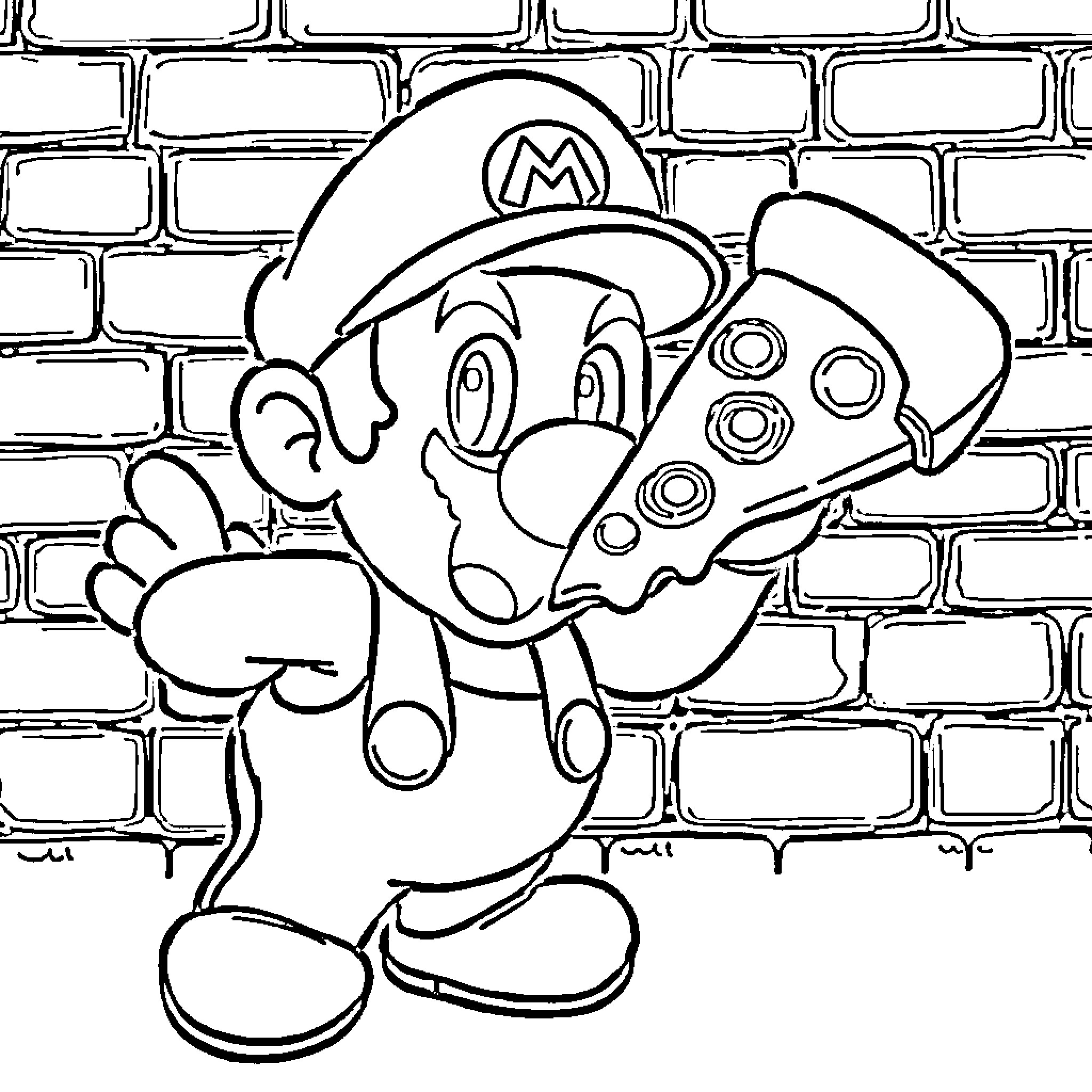 Mario playing video game with controller Coloring Page (free black-and-white line drawing printable PDF for all, from beginners to advanced learners, including children, teens, adults, and seniors)