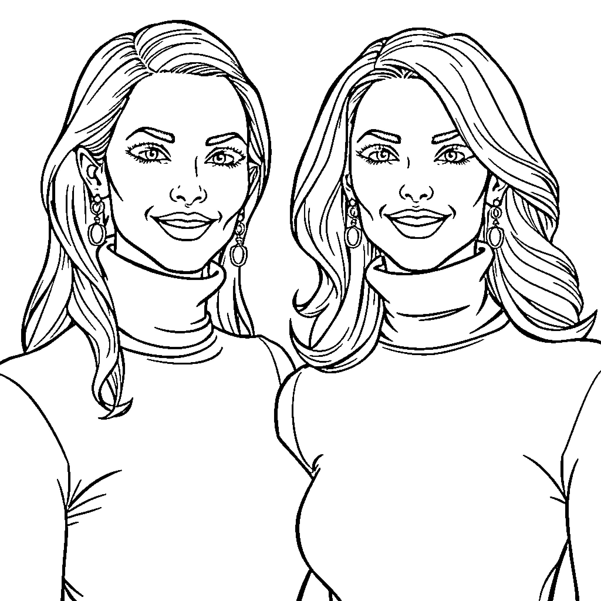 Trophy Wife's Glamorous Portrayal Coloring Page (free black-and-white line drawing printable PDF for all, from beginners to advanced learners, including children, teens, adults, and seniors)