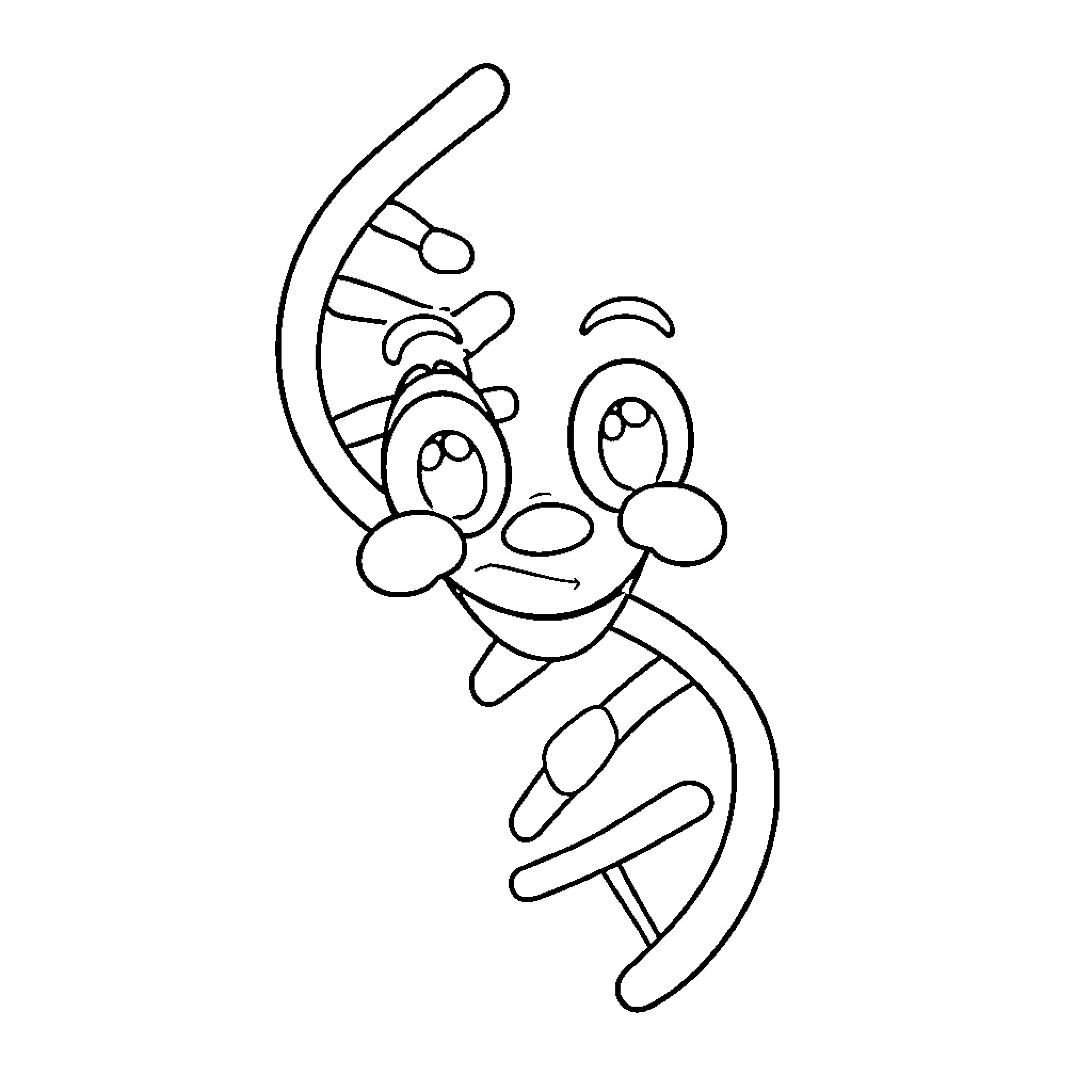 DNA Molecule with Playful Cartoon Expression Coloring Page (free black-and-white line drawing printable PDF for all, from beginners to advanced learners, including children, teens, adults, and seniors)