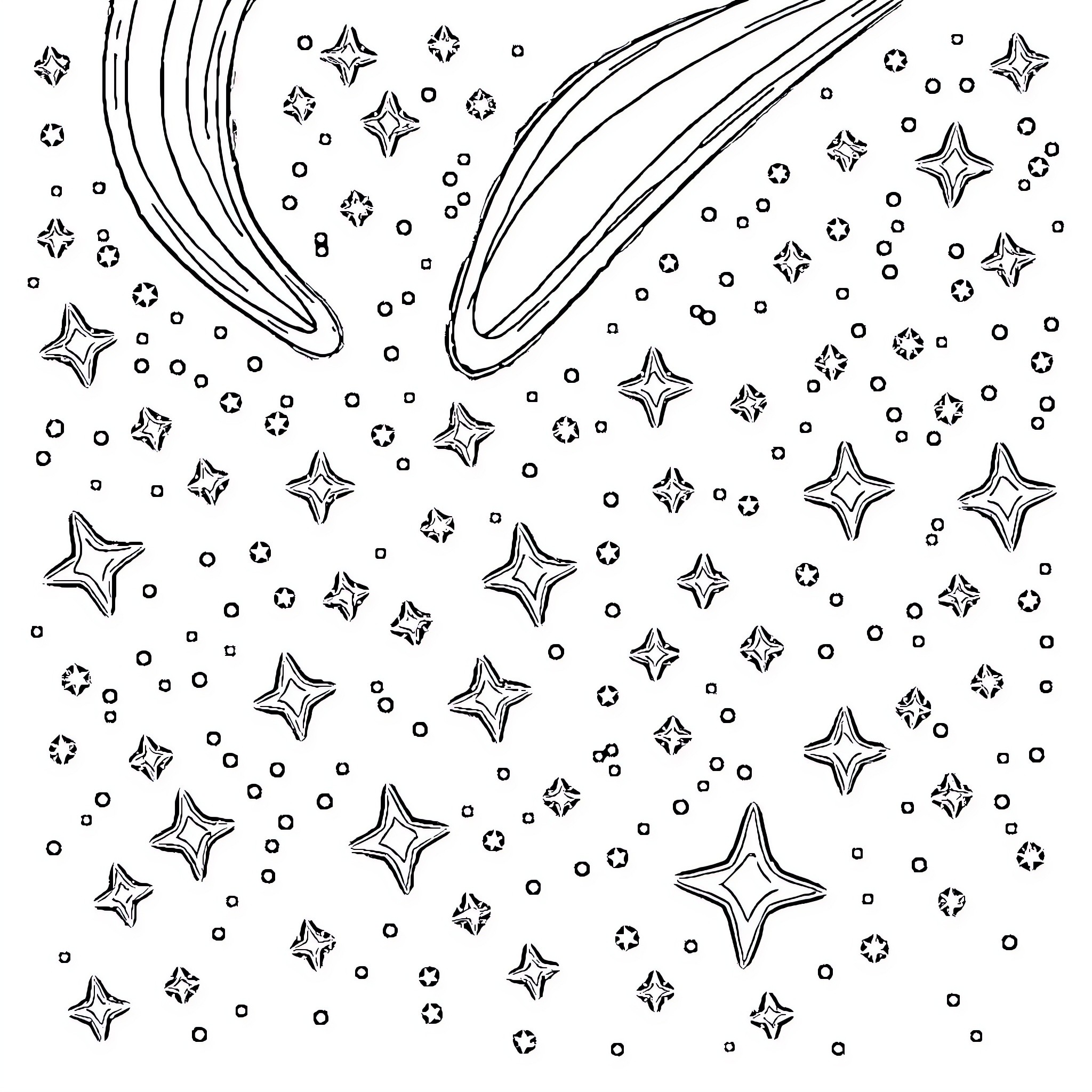 Comet trail of stars and sparkles Coloring Page (free black-and-white line drawing printable PDF for all, from beginners to advanced learners, including children, teens, adults, and seniors)