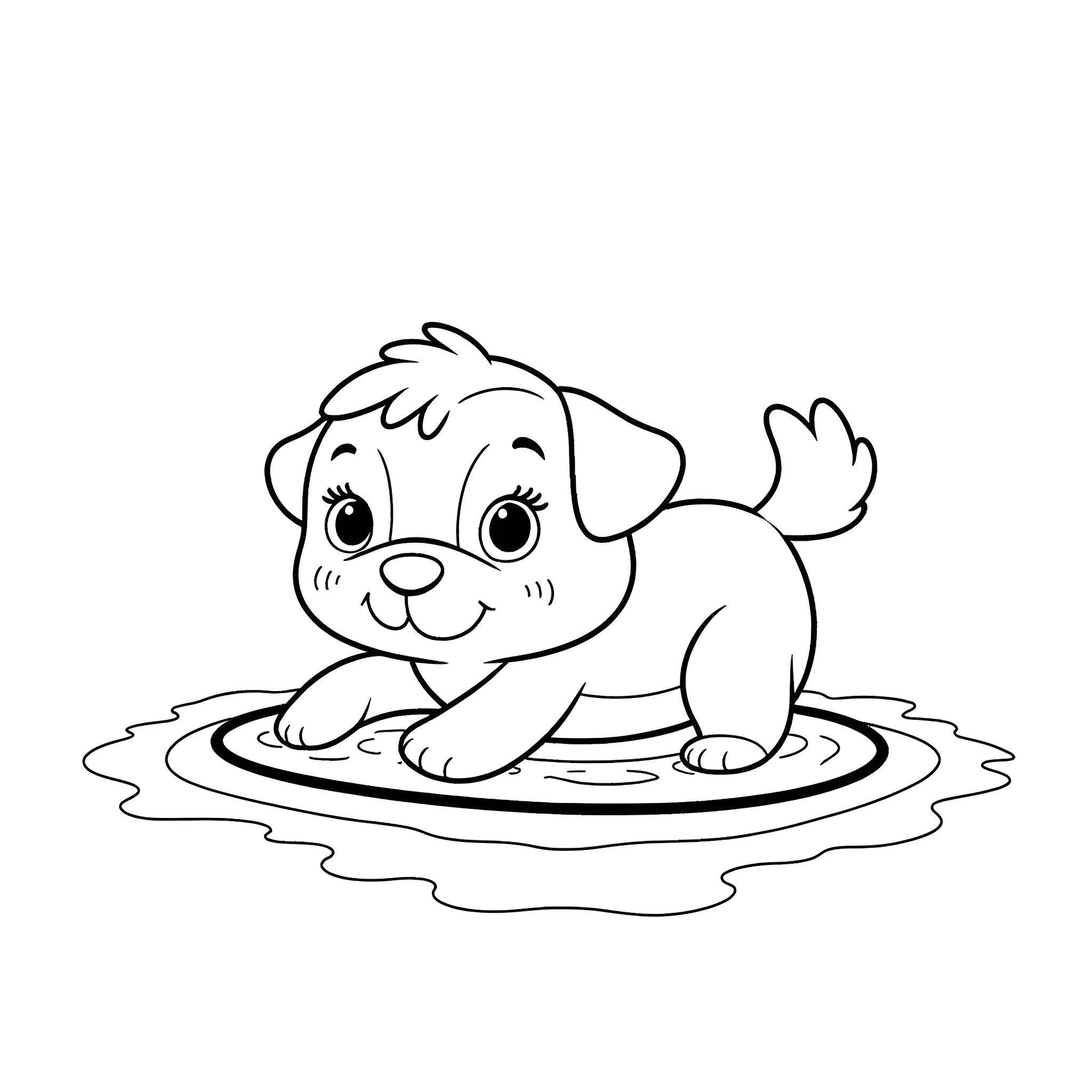 Bluey's playful splash in the puddle Coloring Page (free black-and-white line drawing printable PDF for all, from beginners to advanced learners, including children, teens, adults, and seniors)