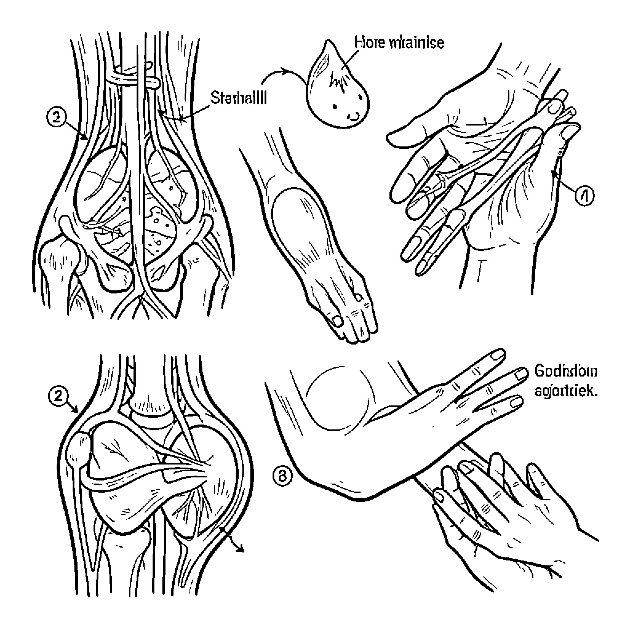 Anatomy diagrams showing various muscle and bone structures Coloring Page (free black-and-white line drawing printable PDF for all, from beginners to advanced learners, including children, teens, adults, and seniors)