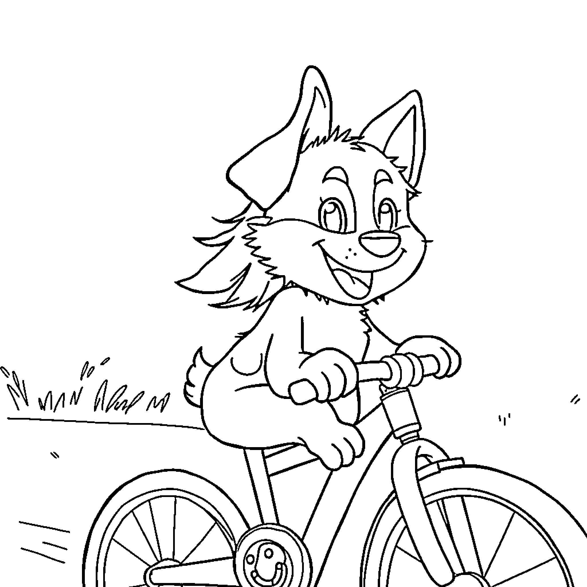 Bluey riding a bicycle in the park Coloring Page (free black-and-white line drawing printable PDF for all, from beginners to advanced learners, including children, teens, adults, and seniors)