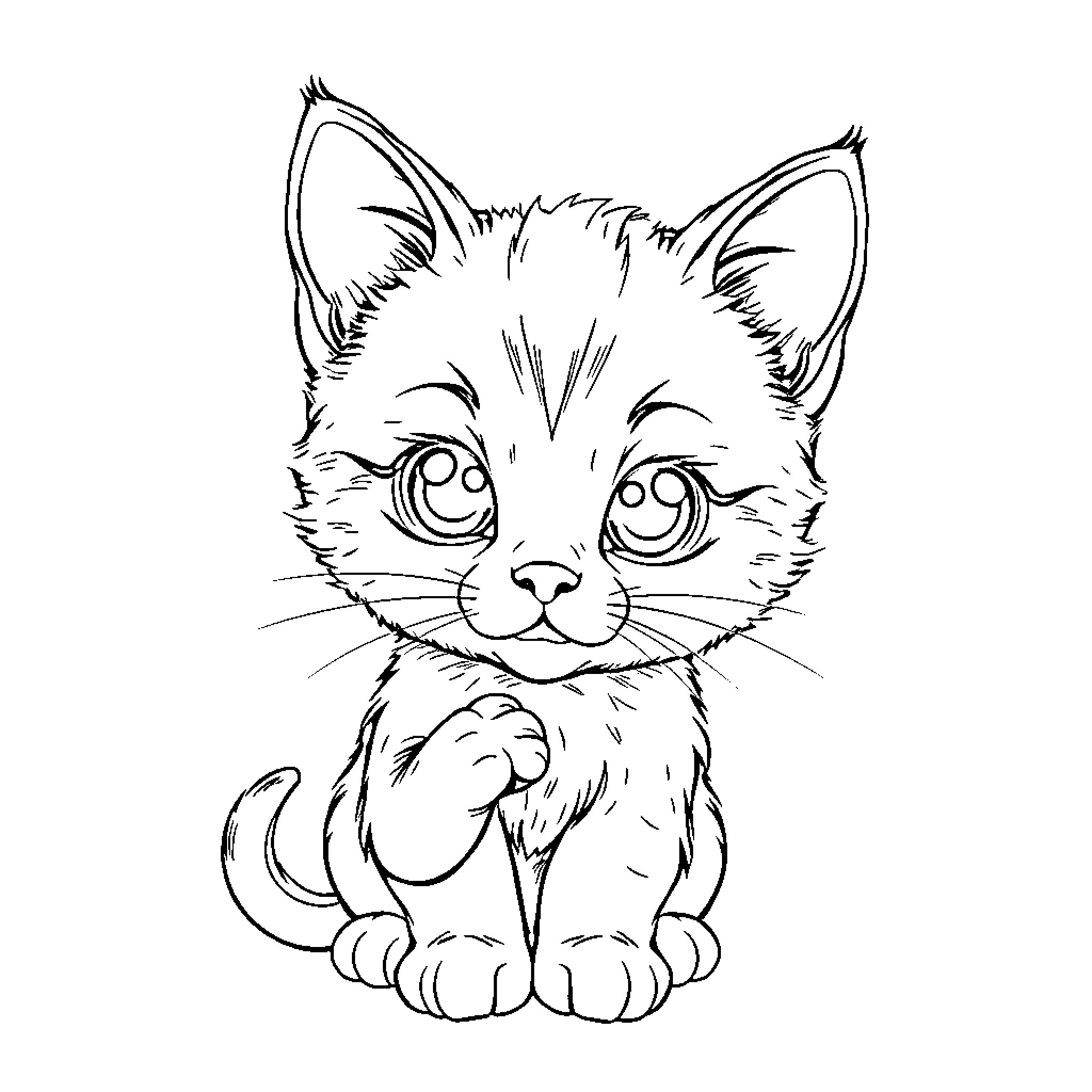Cat in Cartoon Style Coloring Page (free black-and-white line drawing printable PDF for all, from beginners to advanced learners, including children, teens, adults, and seniors)