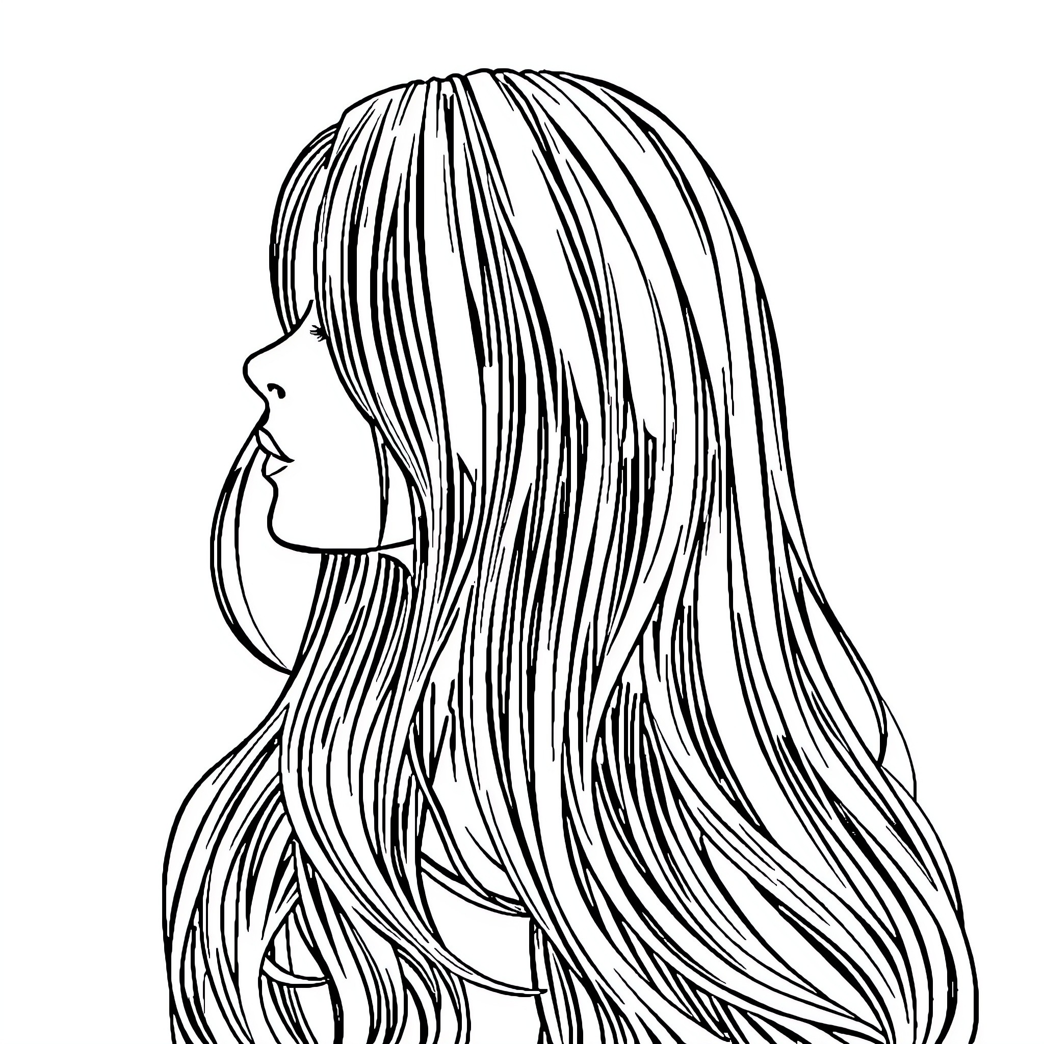Hair flowing with expression Coloring Page (free black-and-white line drawing printable PDF for all, from beginners to advanced learners, including children, teens, adults, and seniors)