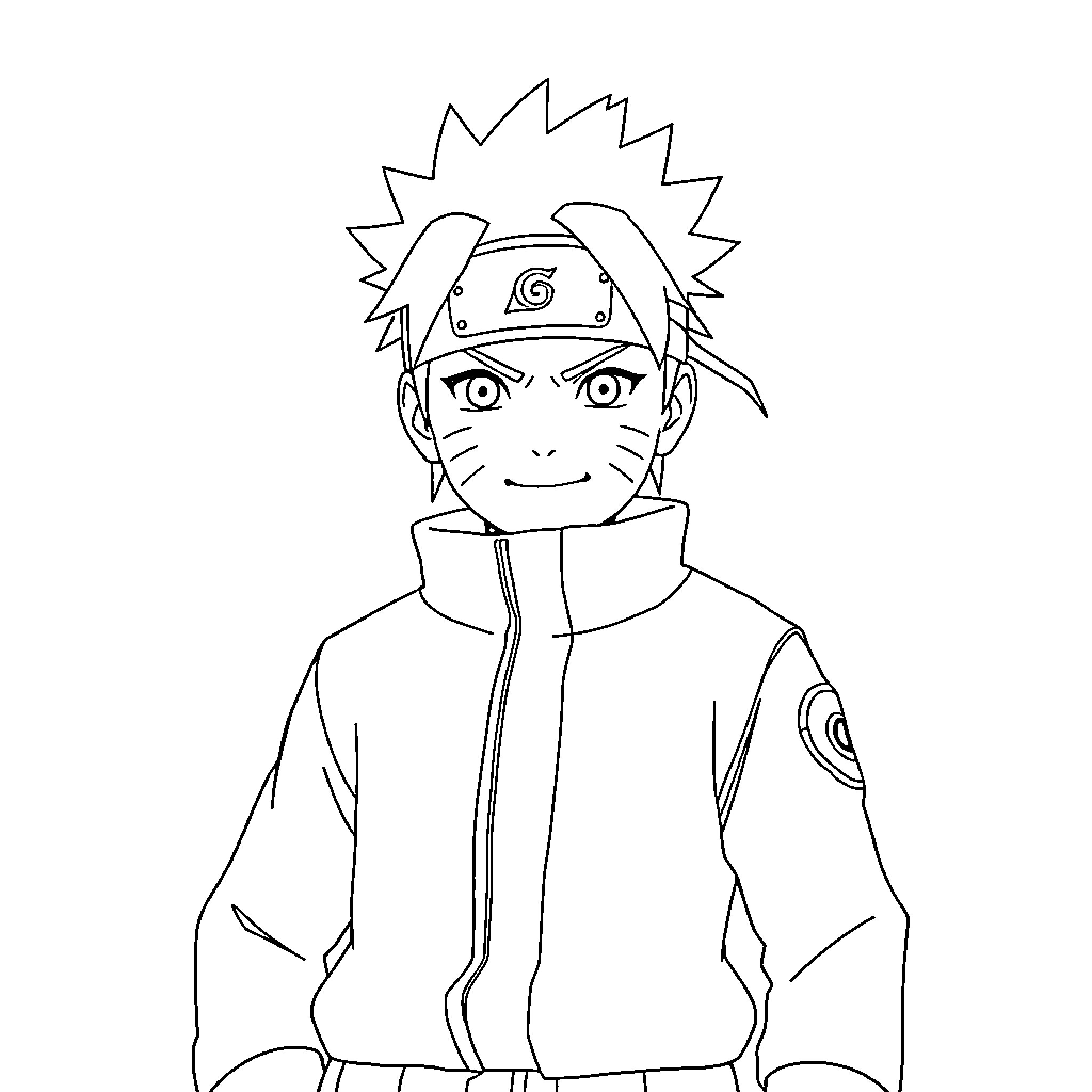 Naruto in focused action pose Coloring Page (free black-and-white line drawing printable PDF for all, from beginners to advanced learners, including children, teens, adults, and seniors)