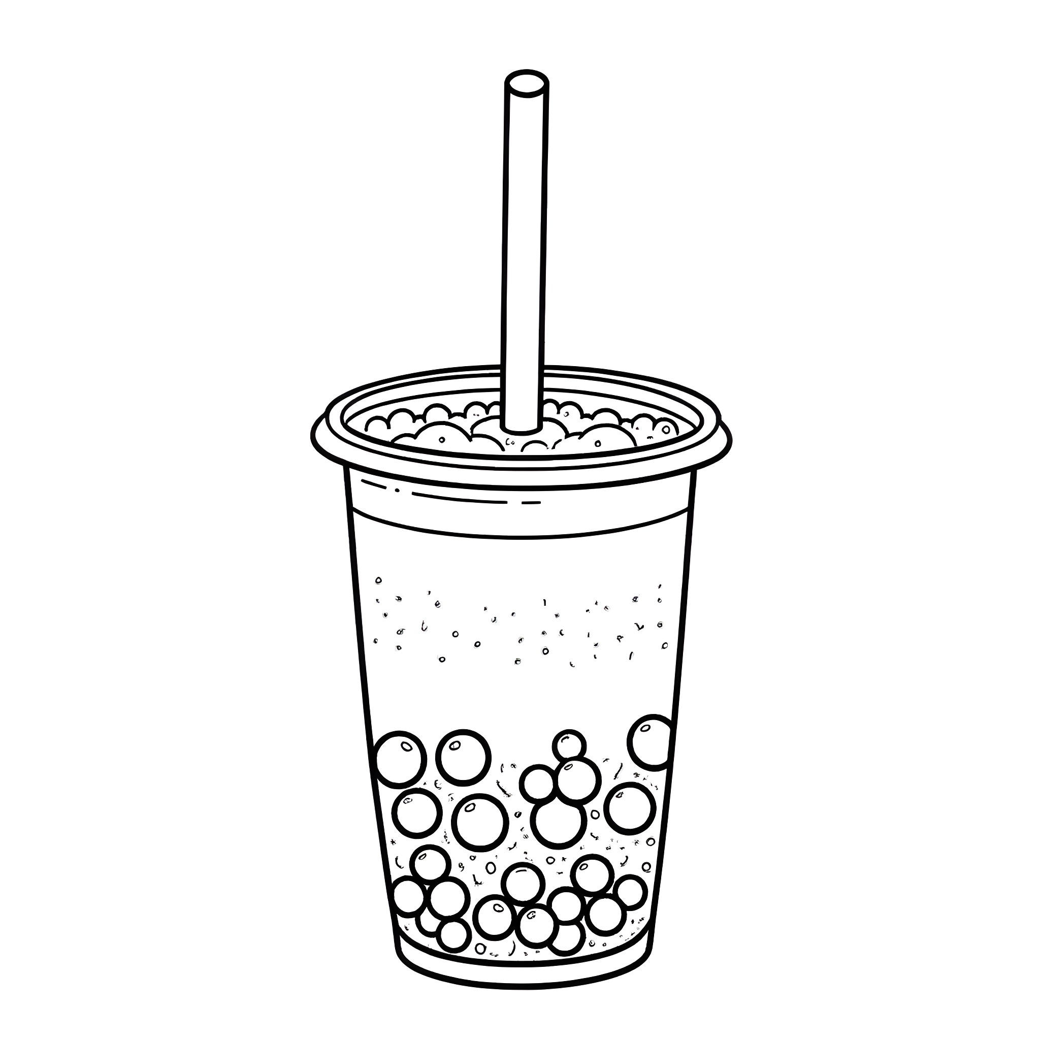 Bubble Tea with Tapioca Pearls Coloring Page (free black-and-white line drawing printable PDF for all, from beginners to advanced learners, including children, teens, adults, and seniors)