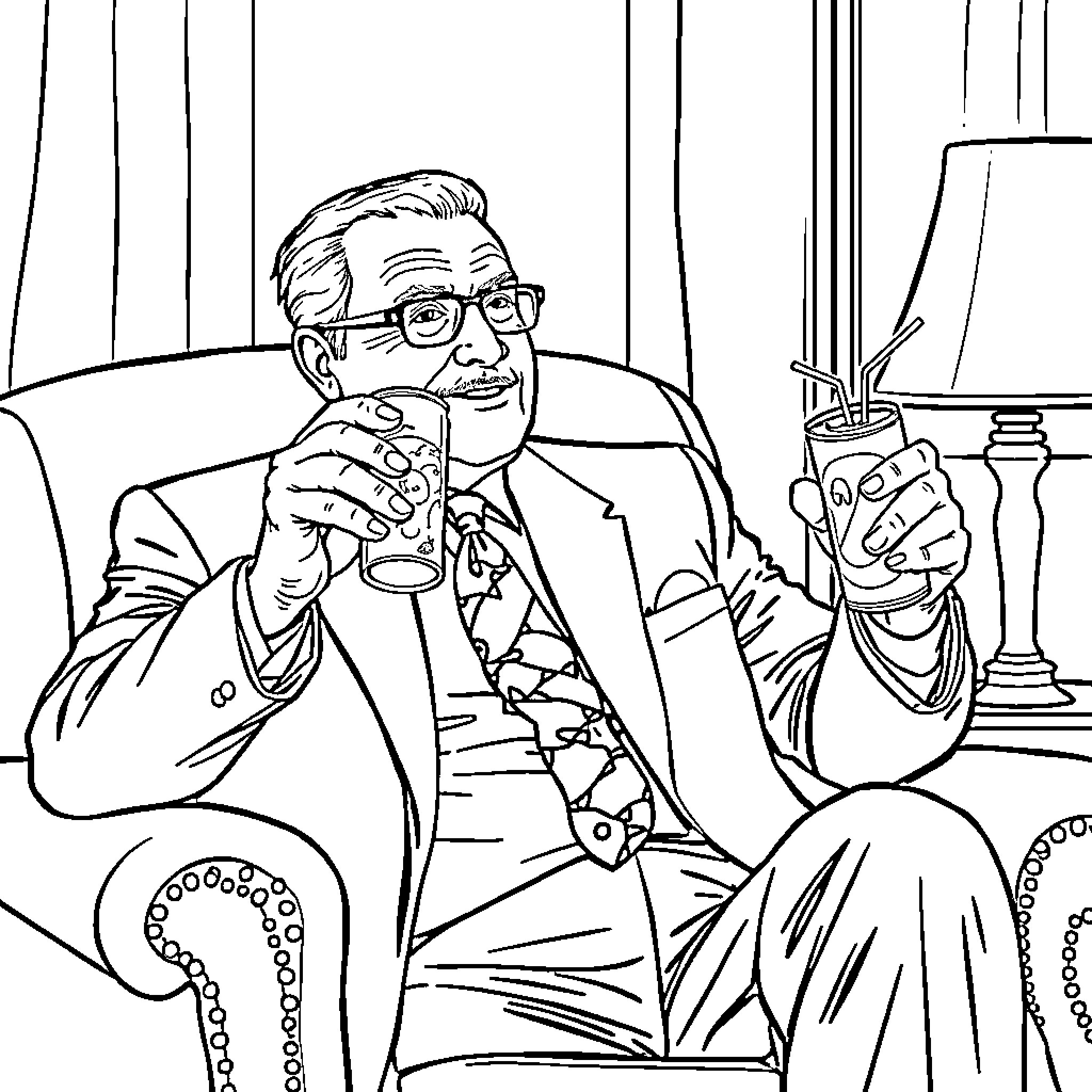 Dr. John MacArthur in a contemplative pose Coloring Page (free black-and-white line drawing printable PDF for all, from beginners to advanced learners, including children, teens, adults, and seniors)