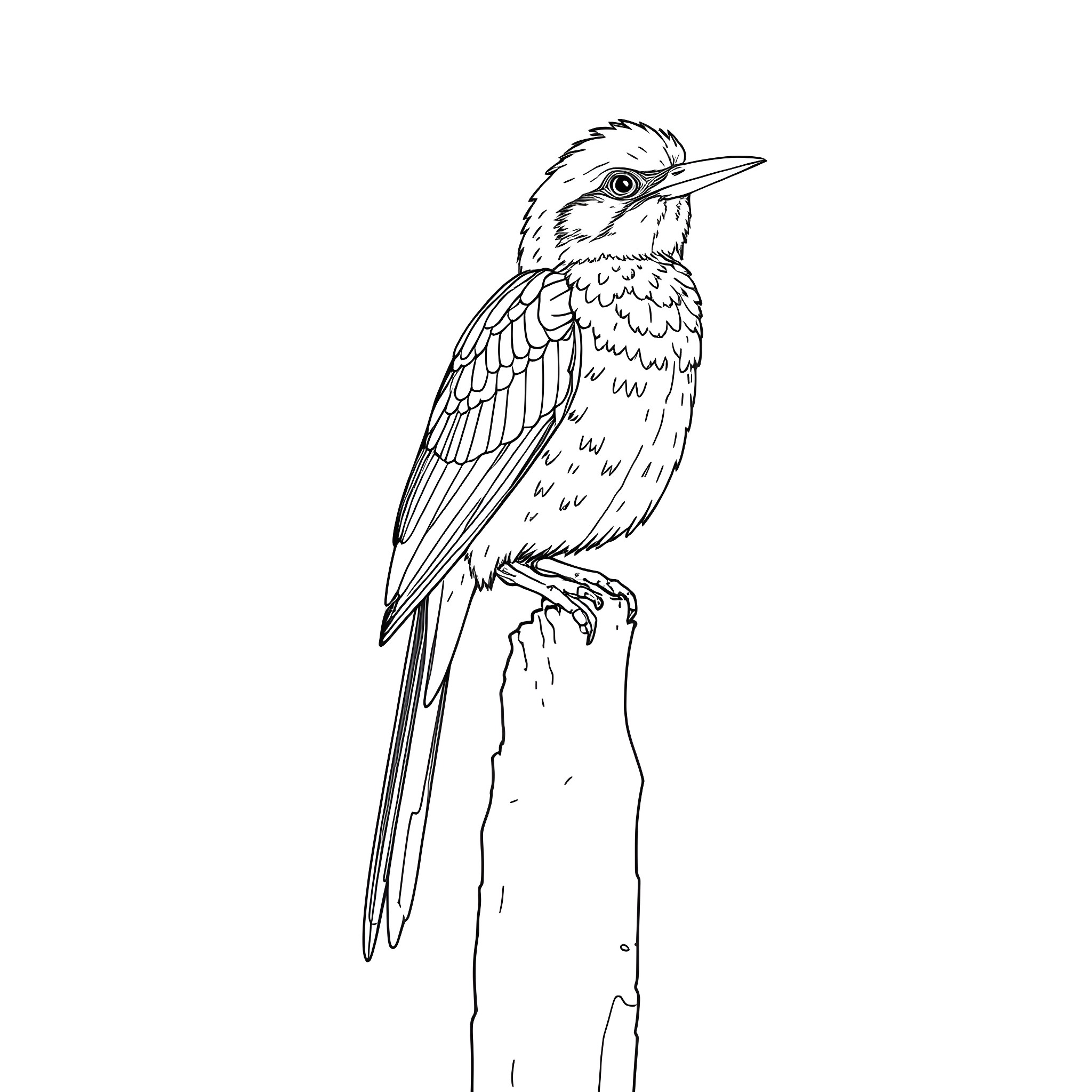 Chlorochrysa Phoenicotis perched on a branch Coloring Page (free black-and-white line drawing printable PDF for all, from beginners to advanced learners, including children, teens, adults, and seniors)