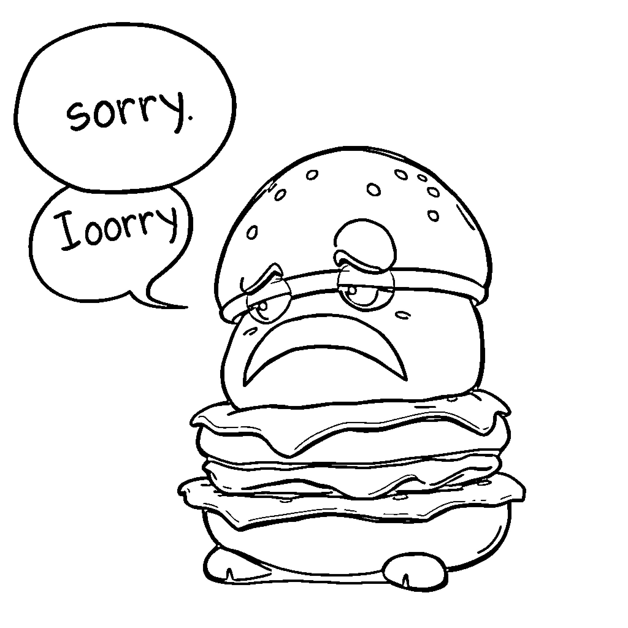 Hamburglar apologizing for his mischief Coloring Page (free black-and-white line drawing printable PDF for all, from beginners to advanced learners, including children, teens, adults, and seniors)