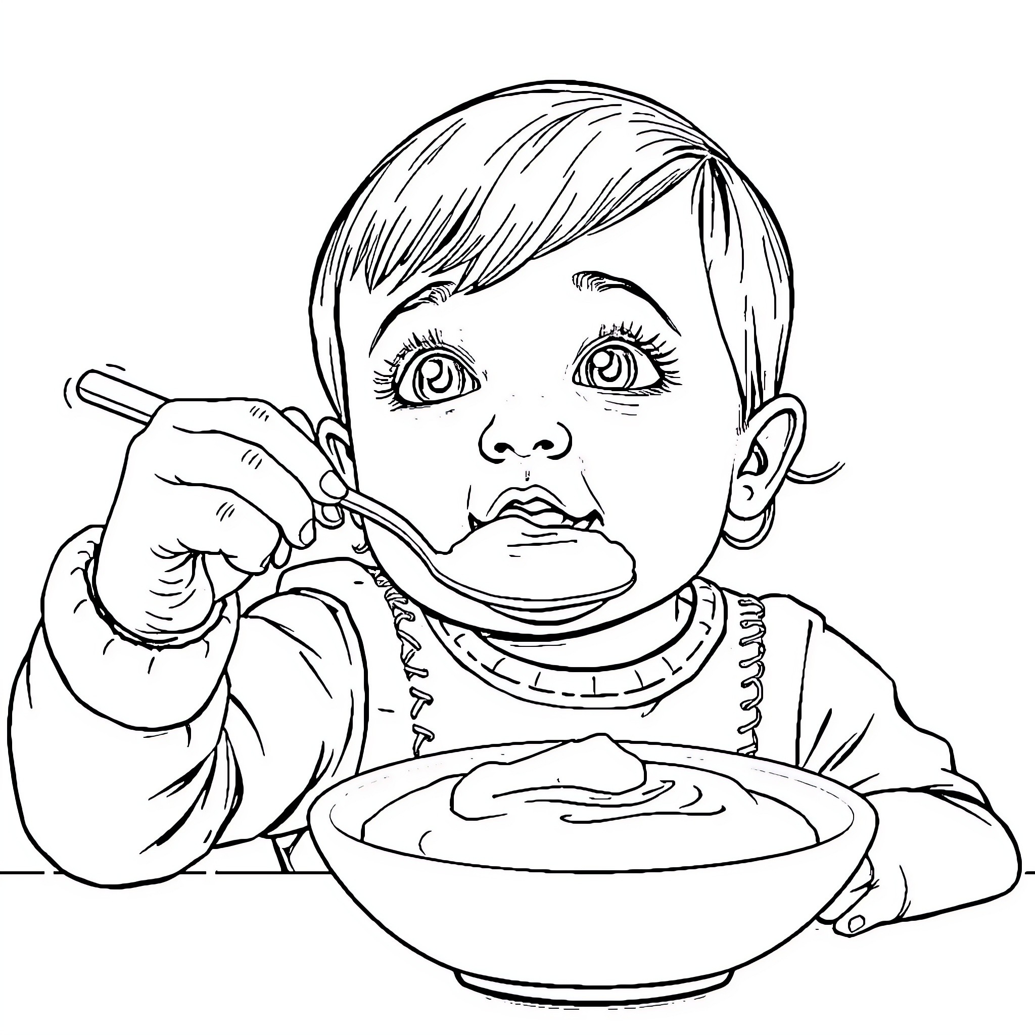 Brinlee enjoying a hearty meal Coloring Page (free black-and-white line drawing printable PDF for all, from beginners to advanced learners, including children, teens, adults, and seniors)