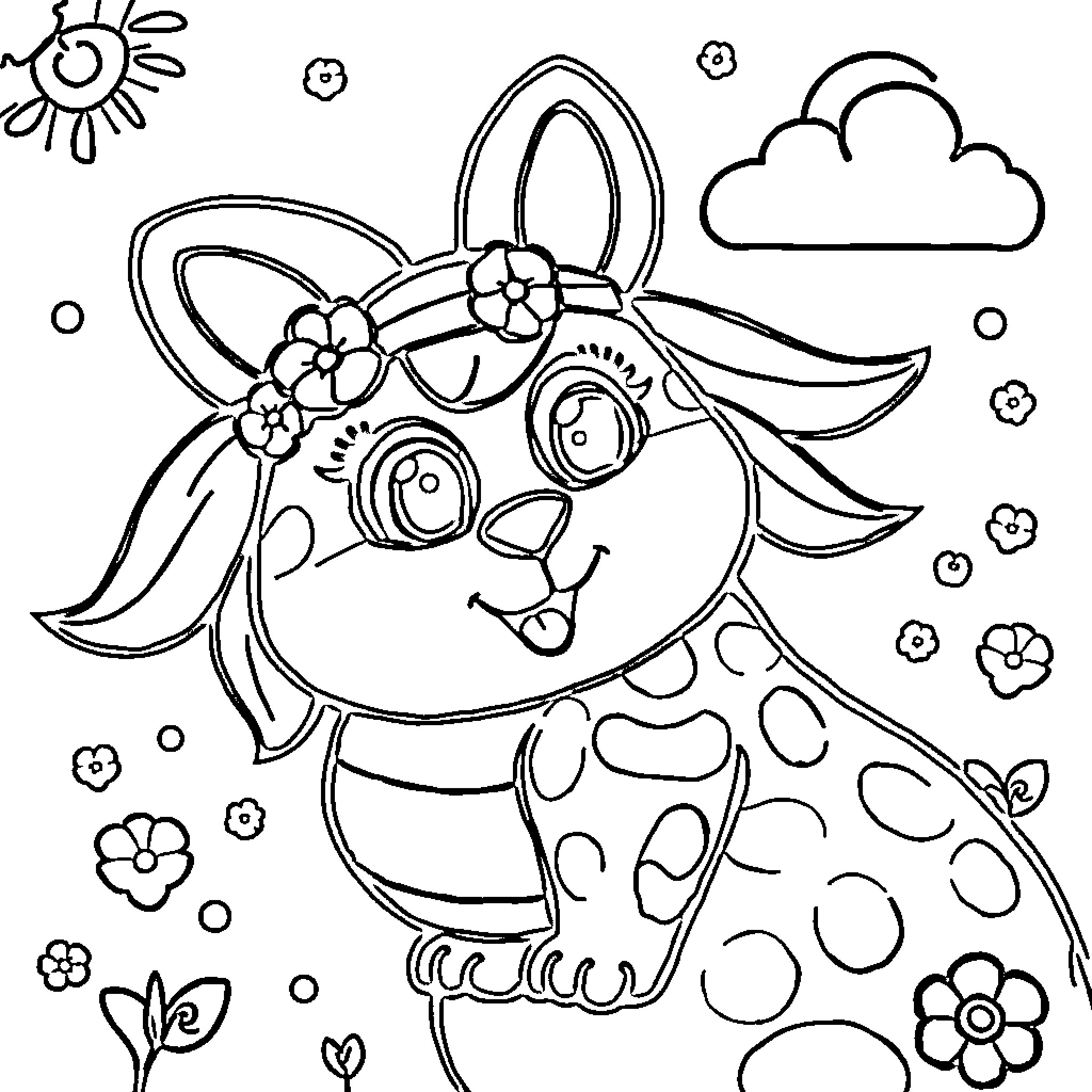 Toca Boca Cute and Whimsical Animal Character Coloring Page (free black-and-white line drawing printable PDF for all, from beginners to advanced learners, including children, teens, adults, and seniors)