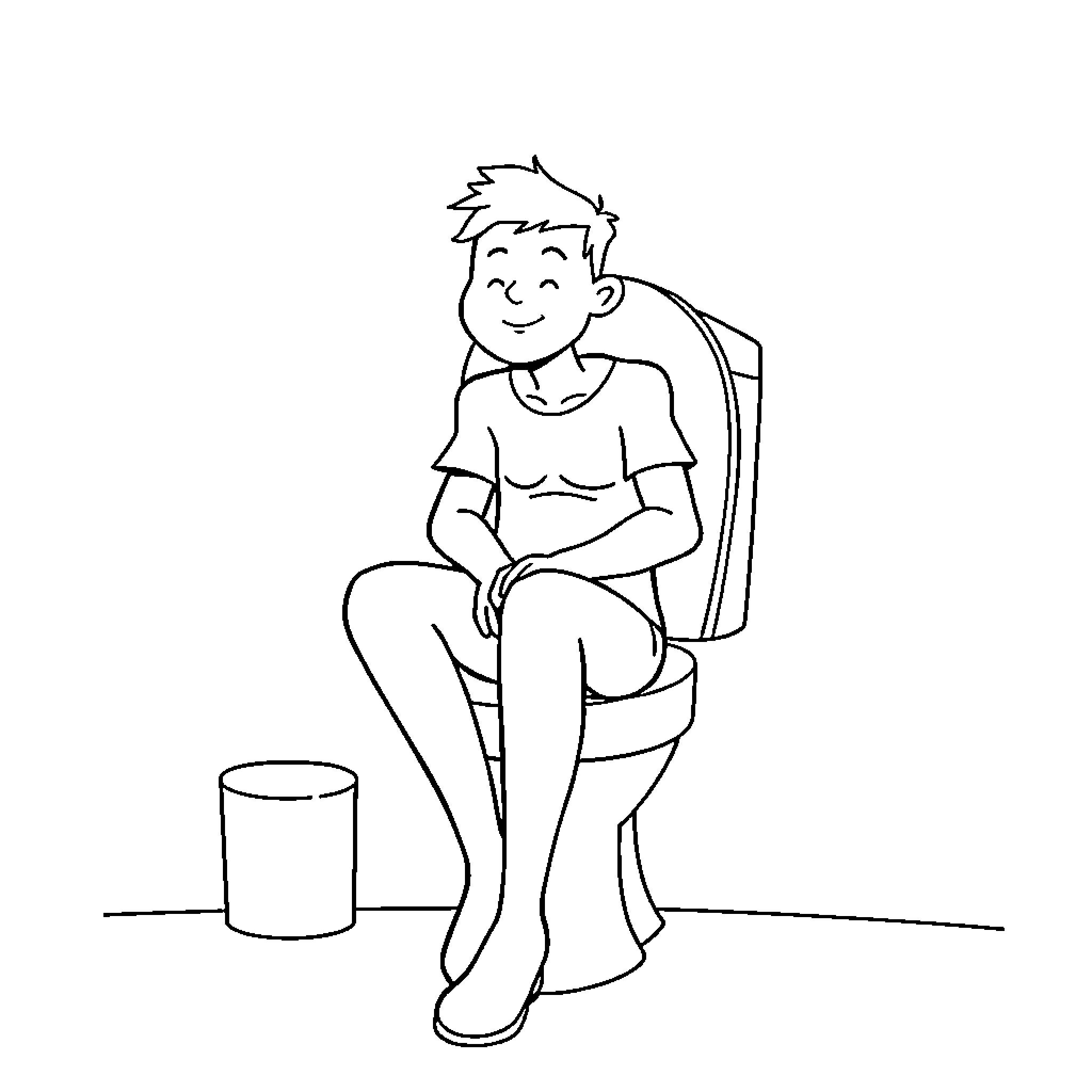 Poop in a Relaxed Moment Coloring Page (free black-and-white line drawing printable PDF for all, from beginners to advanced learners, including children, teens, adults, and seniors)