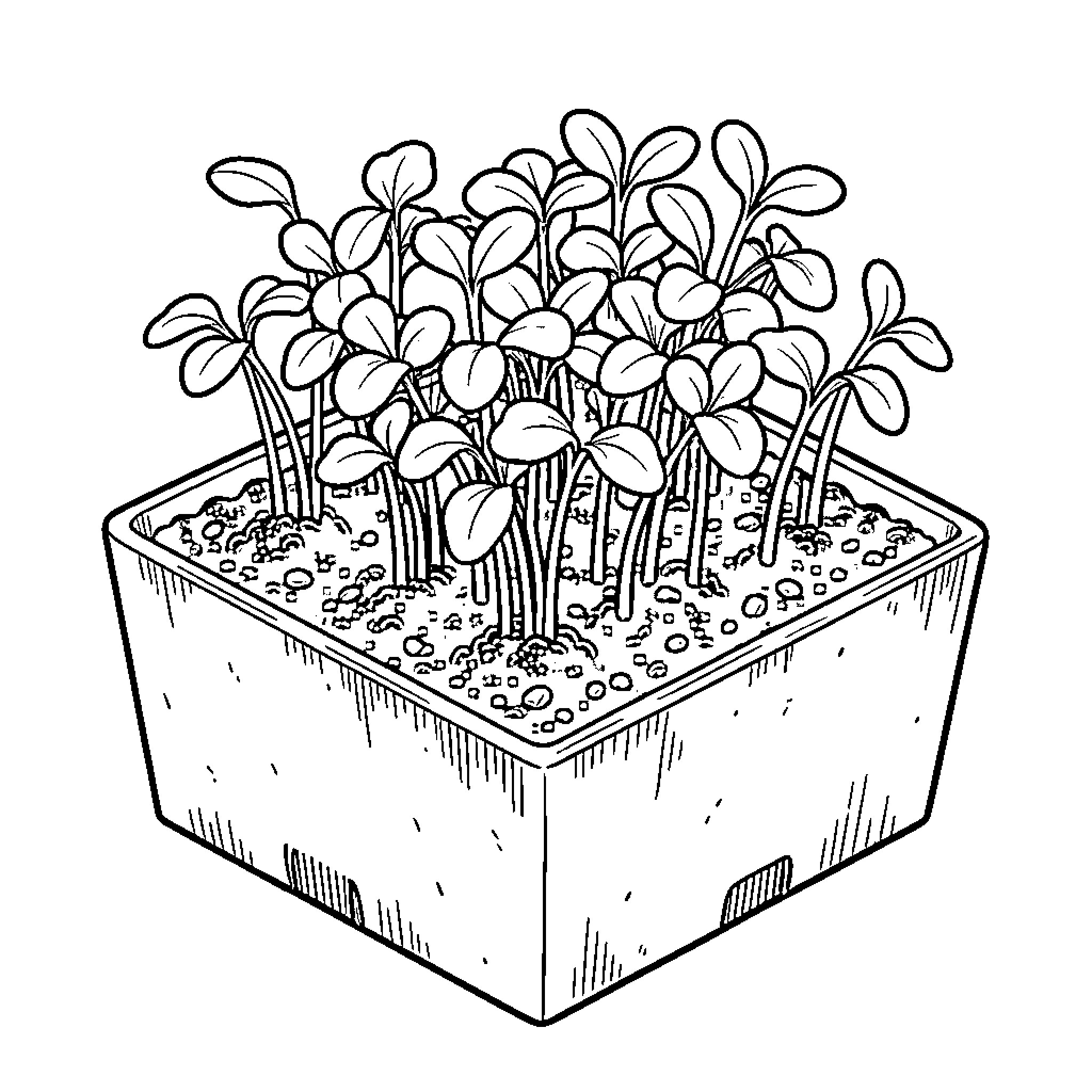 Box of Blooming Flowers Coloring Page (free black-and-white line drawing printable PDF for all, from beginners to advanced learners, including children, teens, adults, and seniors)