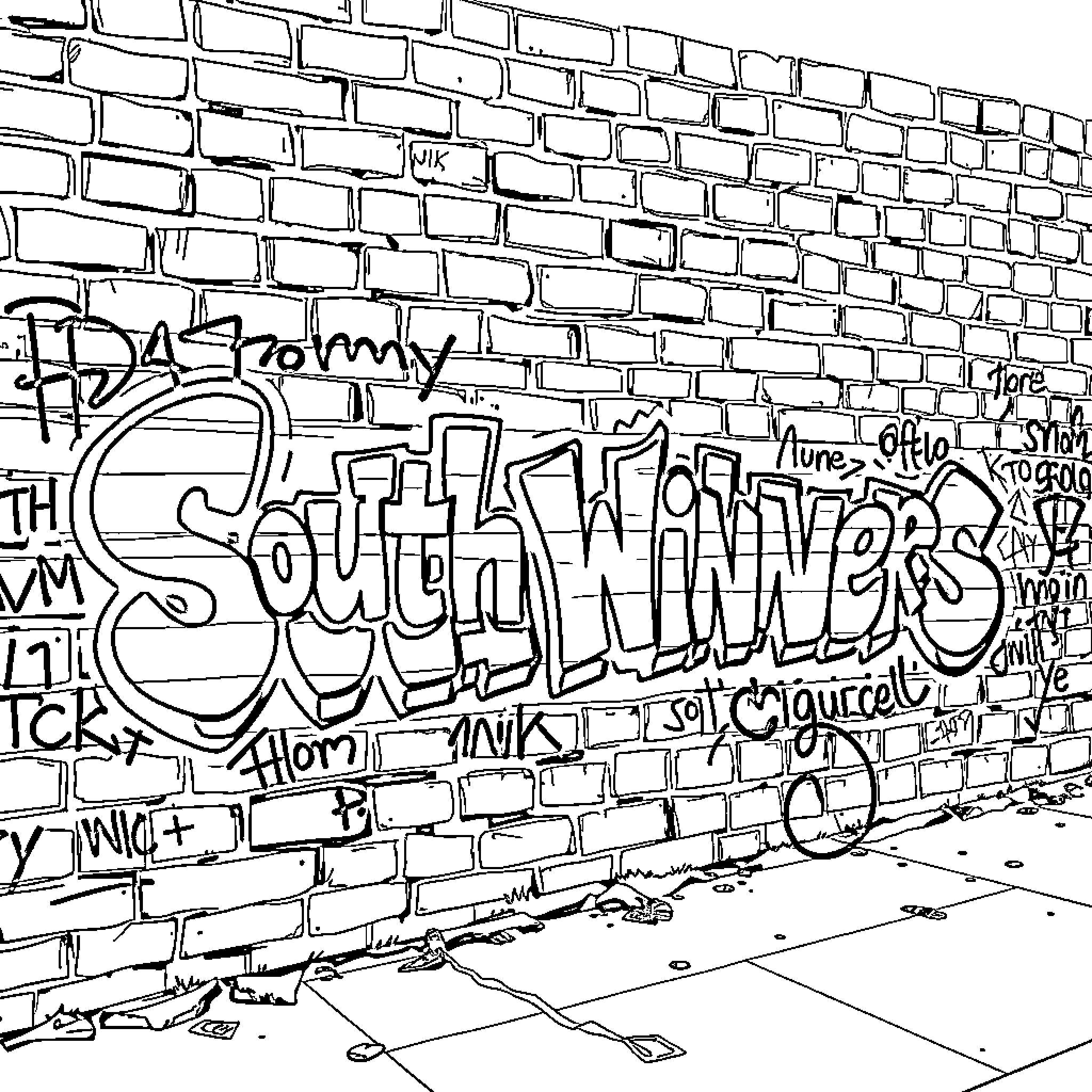 Tag Graffiti Wall Art Coloring Page (free black-and-white line drawing printable PDF for all, from beginners to advanced learners, including children, teens, adults, and seniors)
