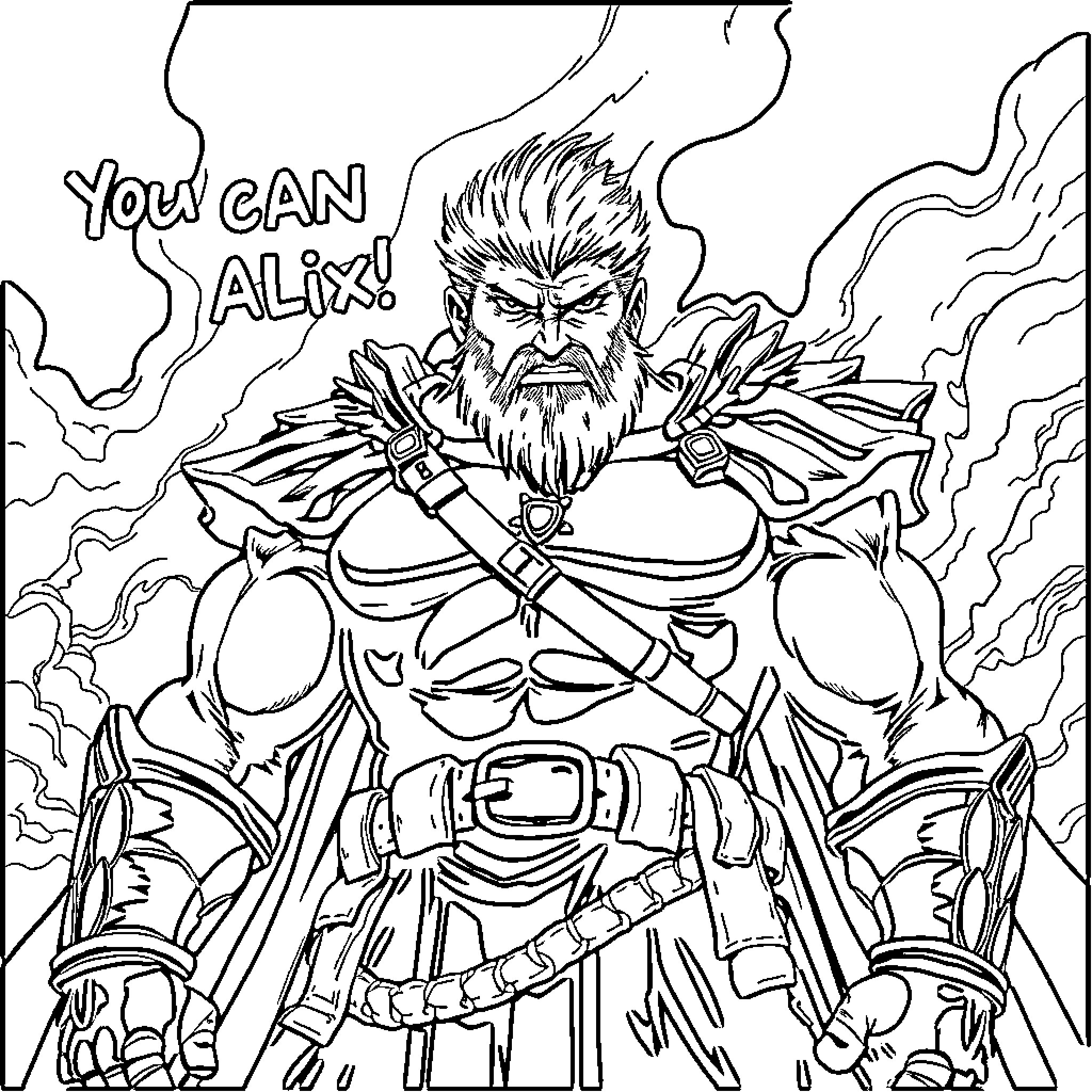 Berserk warrior's fierce battle cry Coloring Page (free black-and-white line drawing printable PDF for all, from beginners to advanced learners, including children, teens, adults, and seniors)