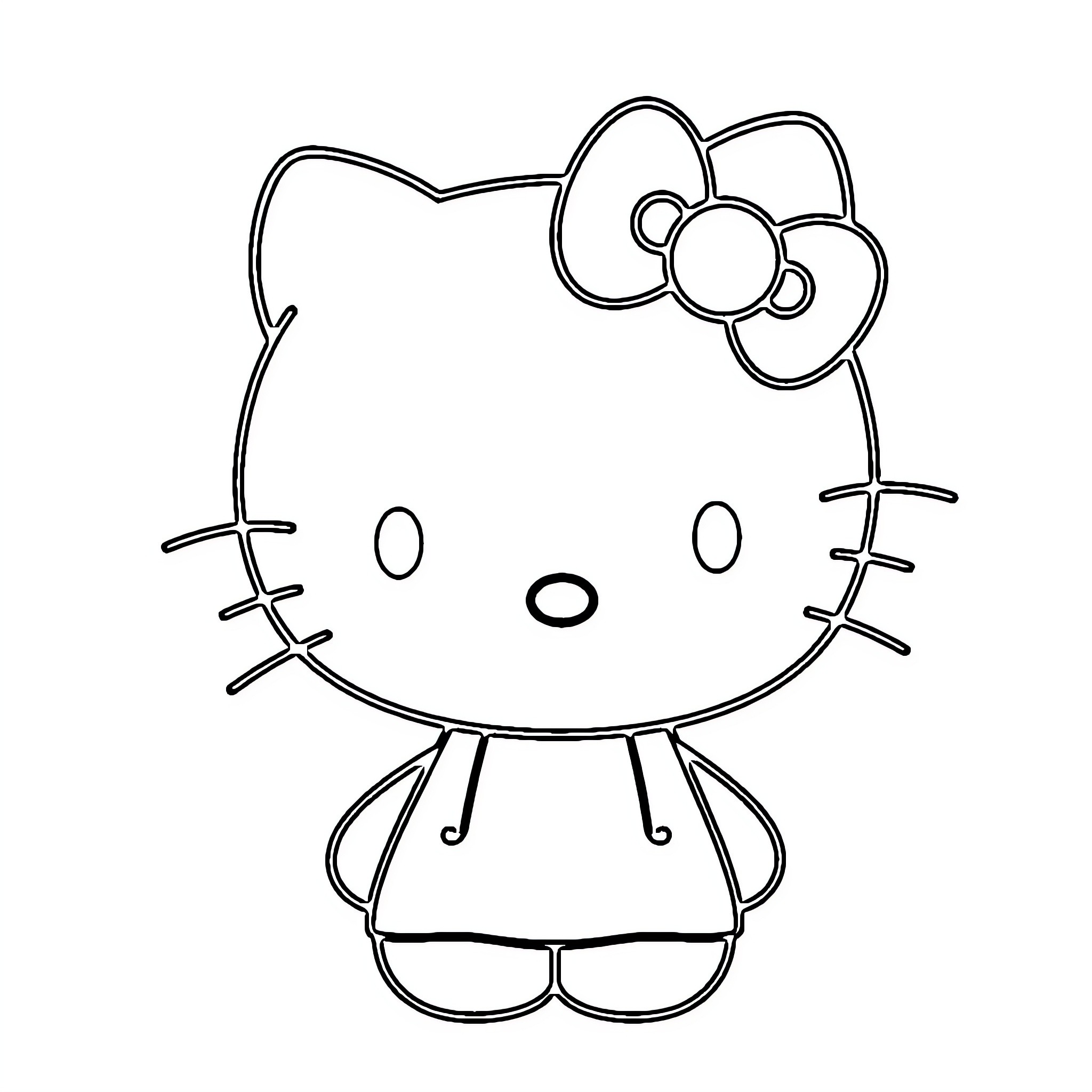 Hello Kitty simple line art illustration Coloring Page (free black-and-white line drawing printable PDF for all, from beginners to advanced learners, including children, teens, adults, and seniors)