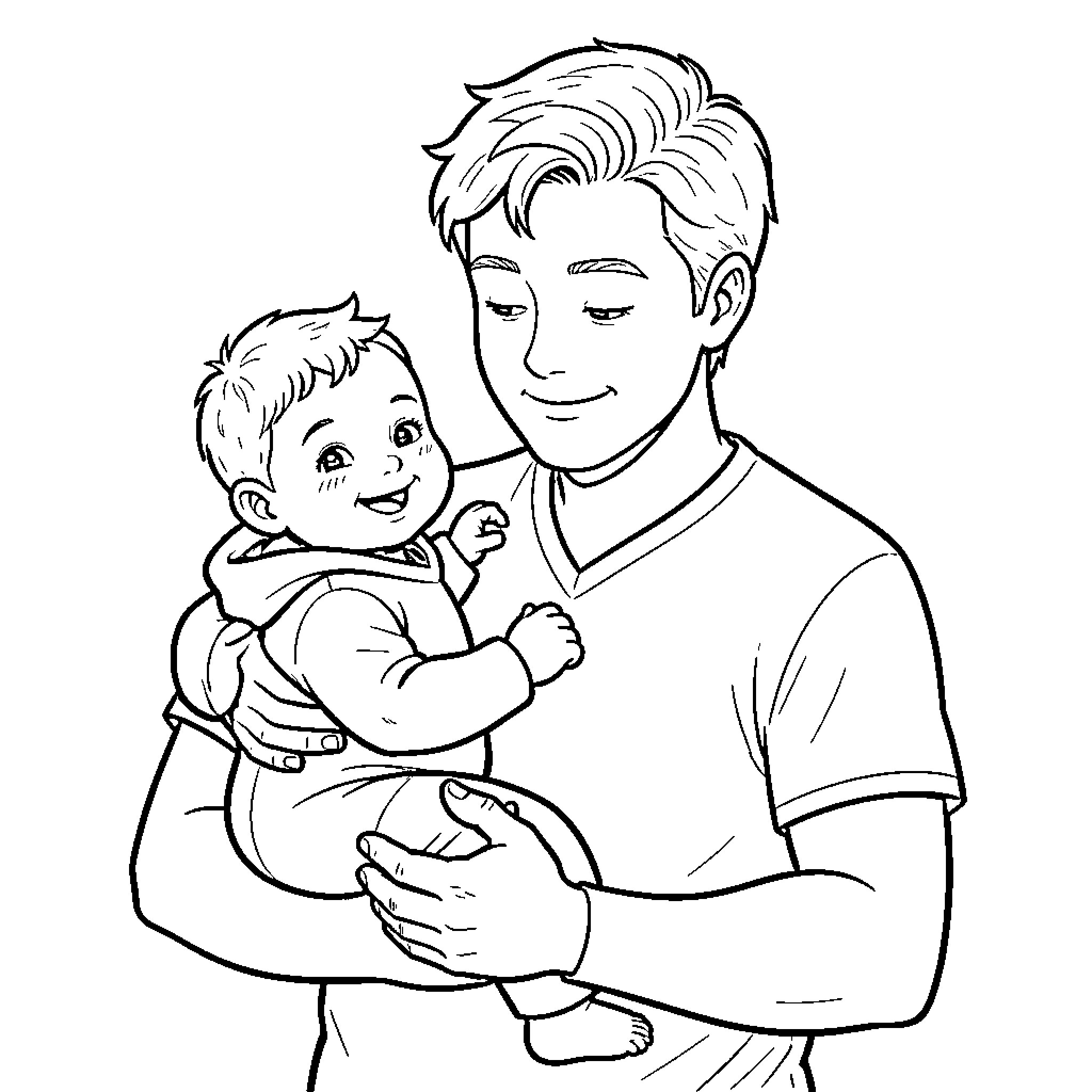 Nailong's loving embrace of a young child Coloring Page (free black-and-white line drawing printable PDF for all, from beginners to advanced learners, including children, teens, adults, and seniors)