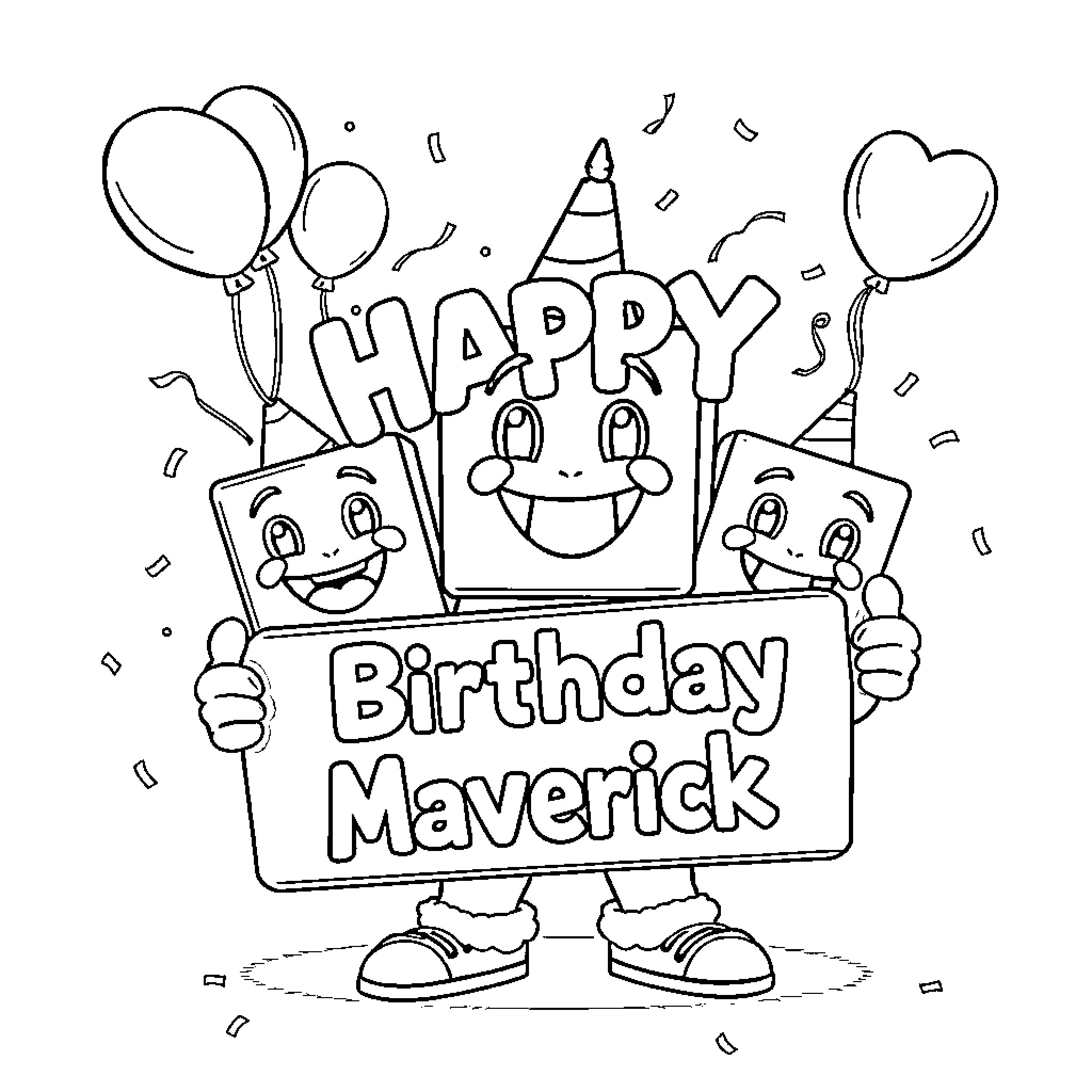 Number Blocks Celebrating a Birthday Party Coloring Page (free black-and-white line drawing printable PDF for all, from beginners to advanced learners, including children, teens, adults, and seniors)