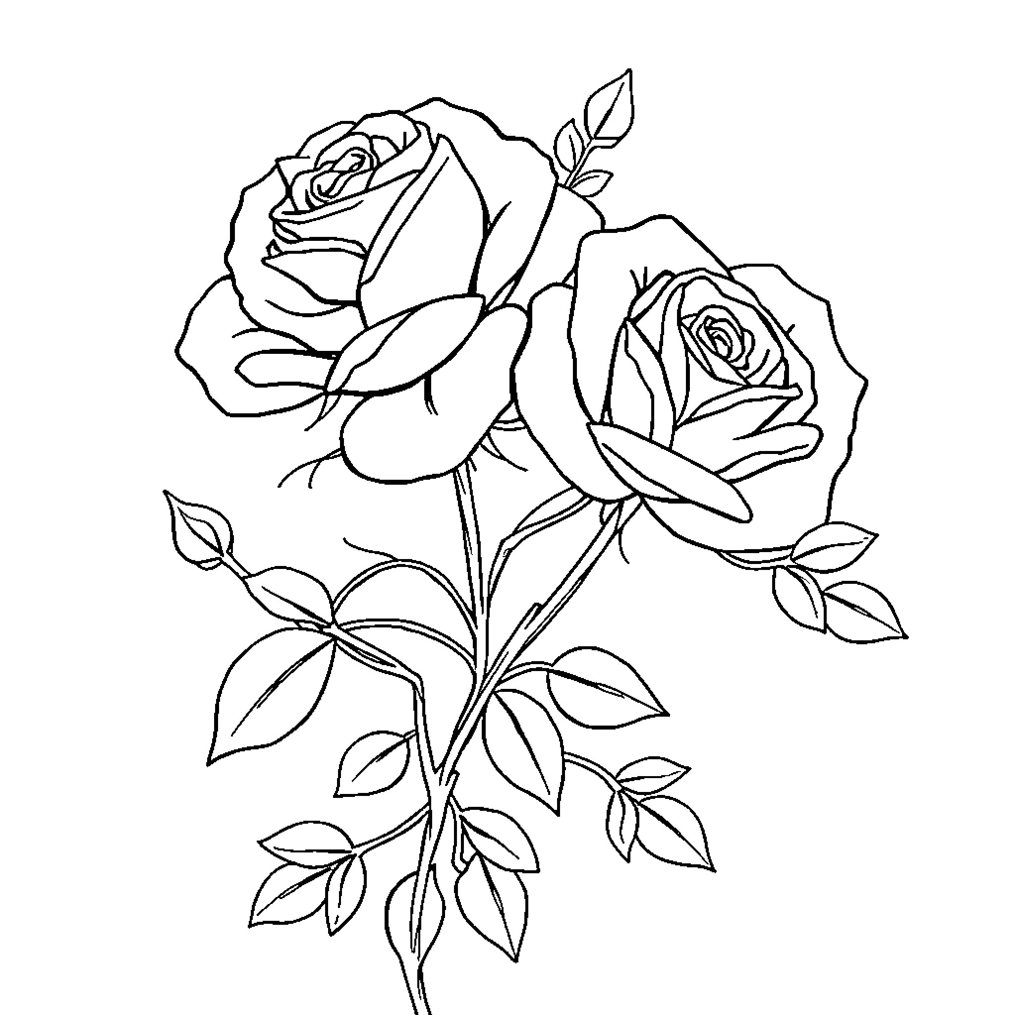 Rose Bouquet Artistic Sketch Coloring Page (free black-and-white line drawing printable PDF for all, from beginners to advanced learners, including children, teens, adults, and seniors)