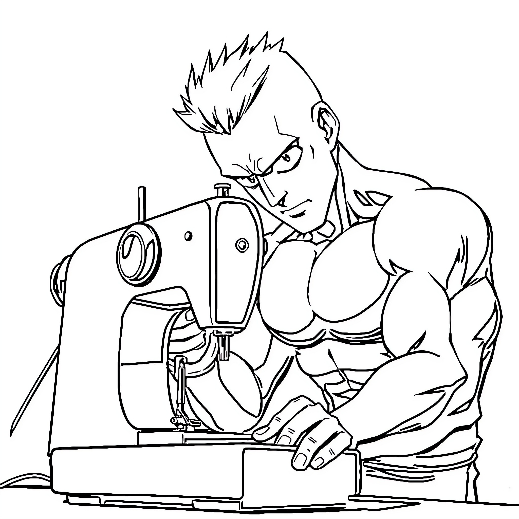 Saitama the Tailor Crafting Designs Coloring Page (free black-and-white line drawing printable PDF for all, from beginners to advanced learners, including children, teens, adults, and seniors)