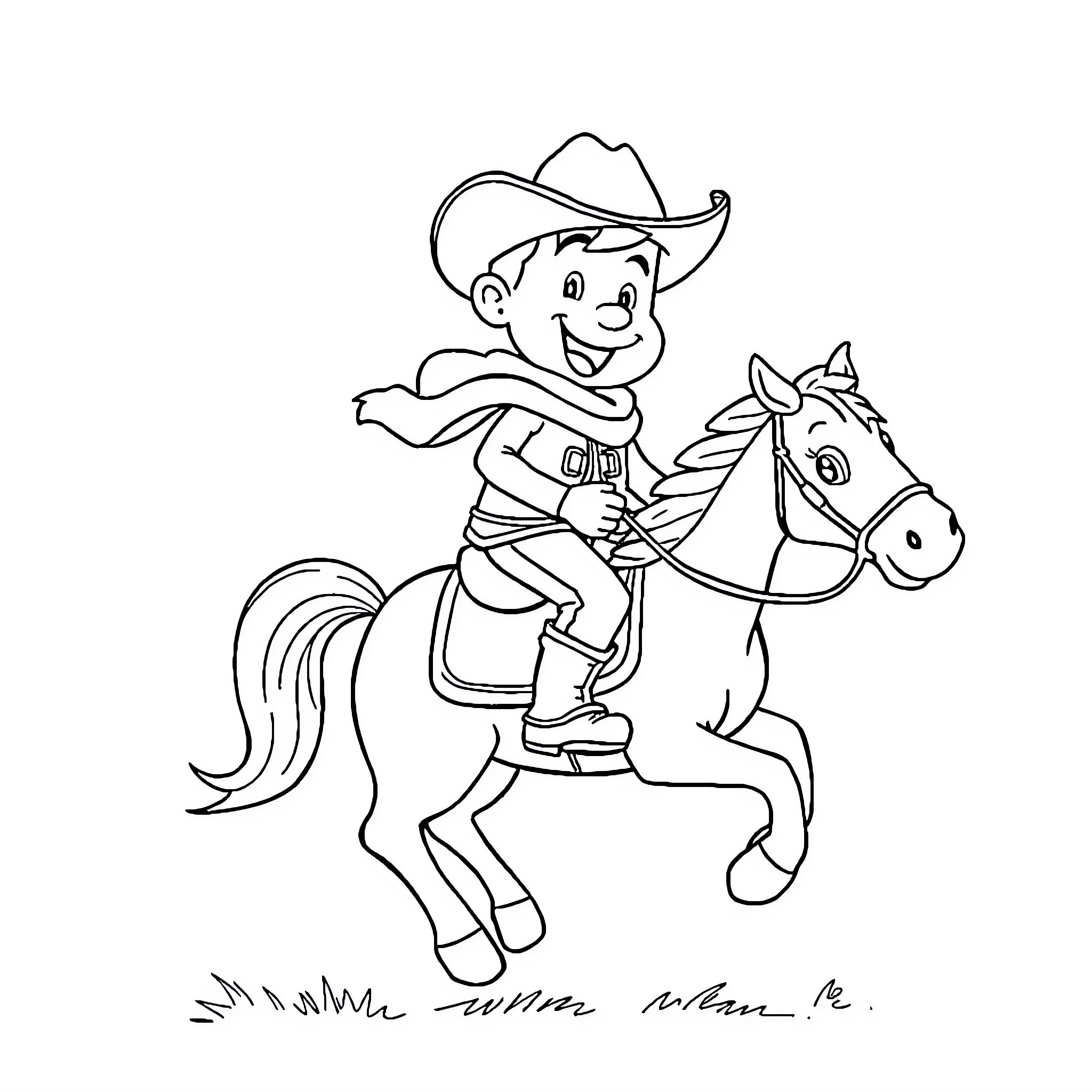 Pierre Poilievre riding a horse happily Coloring Page (free black-and-white line drawing printable PDF for all, from beginners to advanced learners, including children, teens, adults, and seniors)