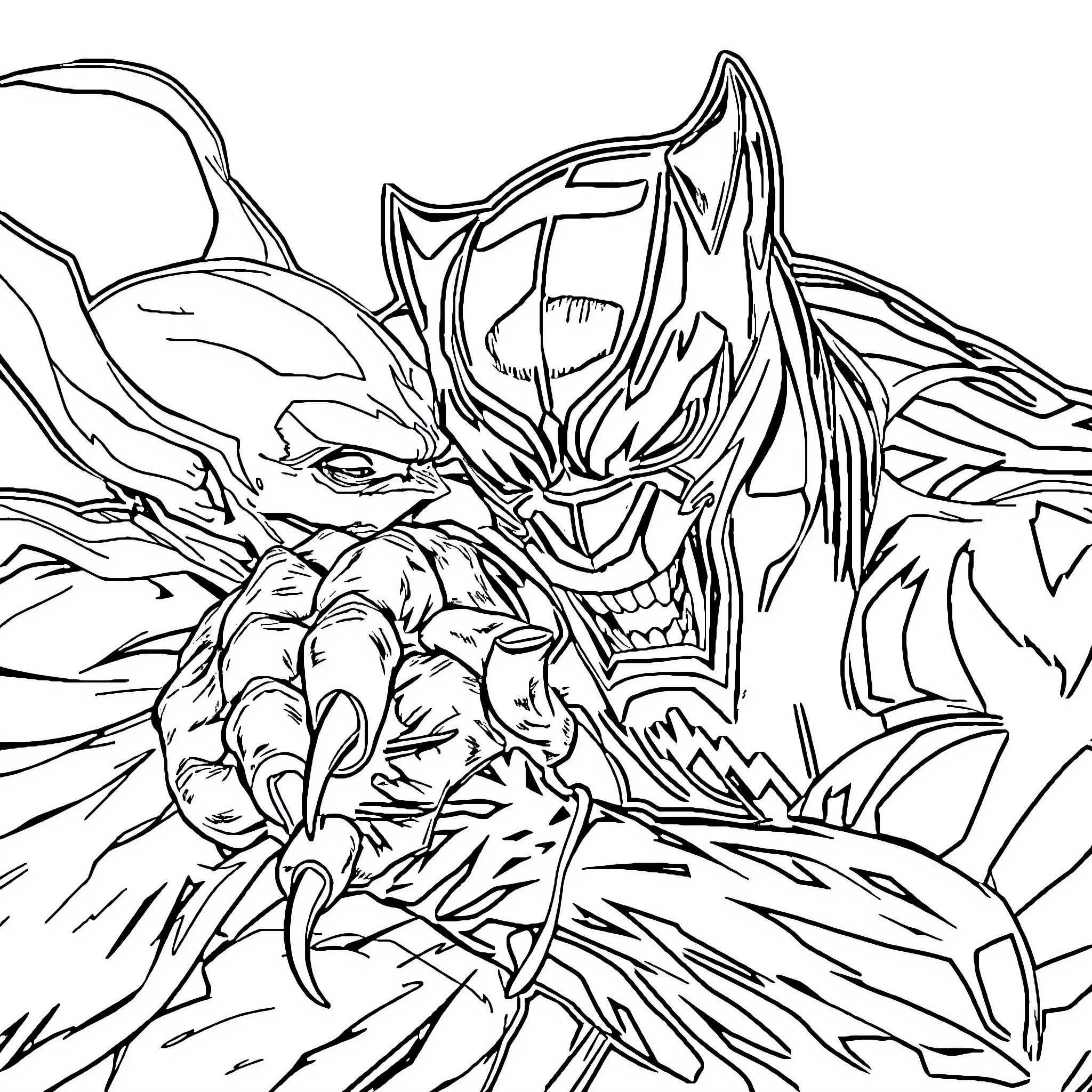 Black Panther Unleashes Powerful Claws in Fierce Encounter Coloring Page (free black-and-white line drawing printable PDF for all, from beginners to advanced learners, including children, teens, adults, and seniors)