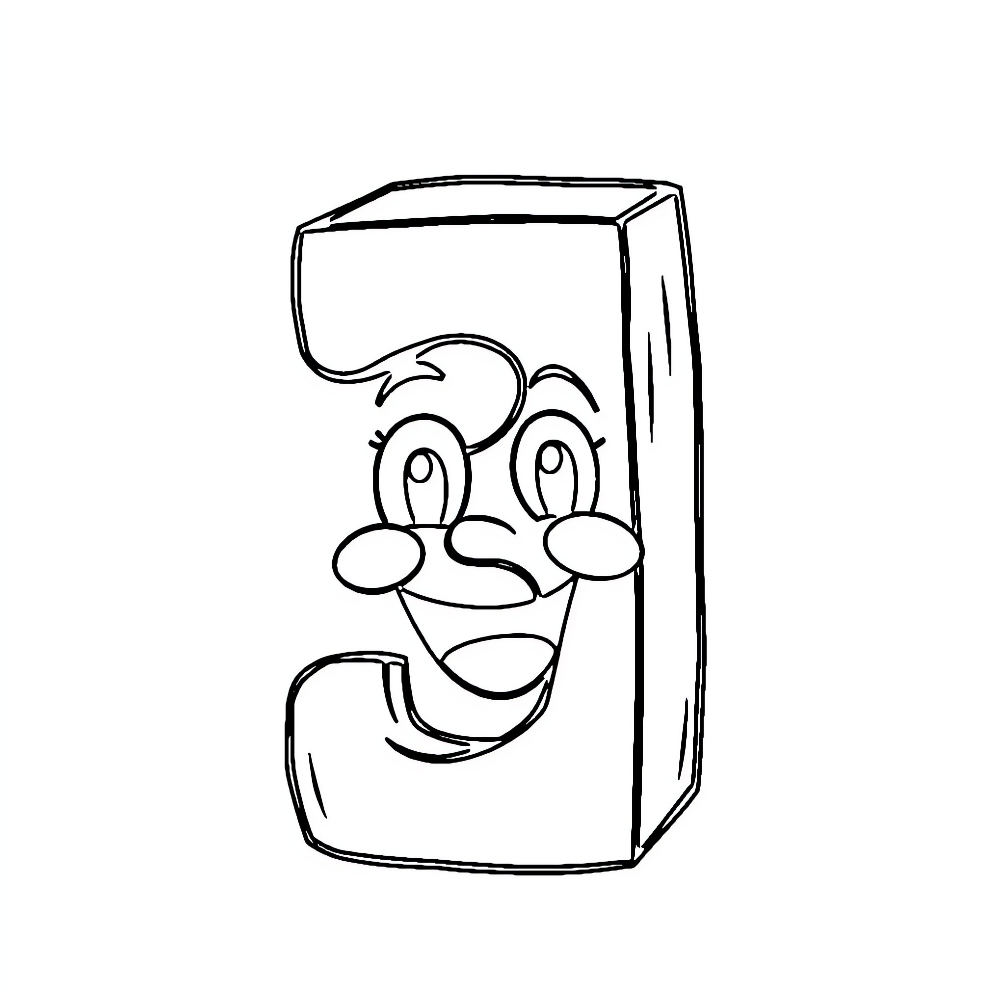 Number Block with Cheerful Expression Coloring Page (free black-and-white line drawing printable PDF for all, from beginners to advanced learners, including children, teens, adults, and seniors)