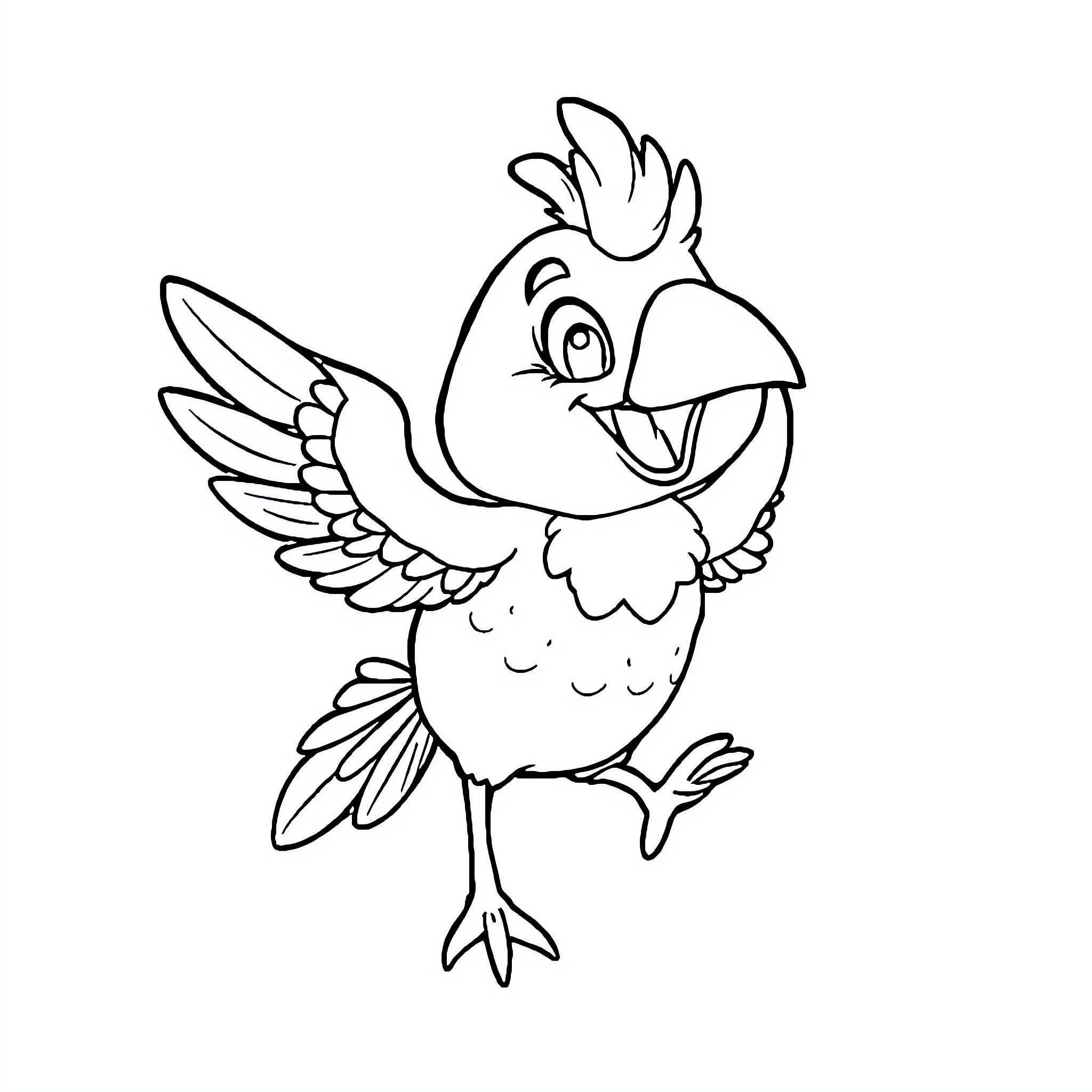 Labubu the Happy and Energetic Bird Coloring Page (free black-and-white line drawing printable PDF for all, from beginners to advanced learners, including children, teens, adults, and seniors)