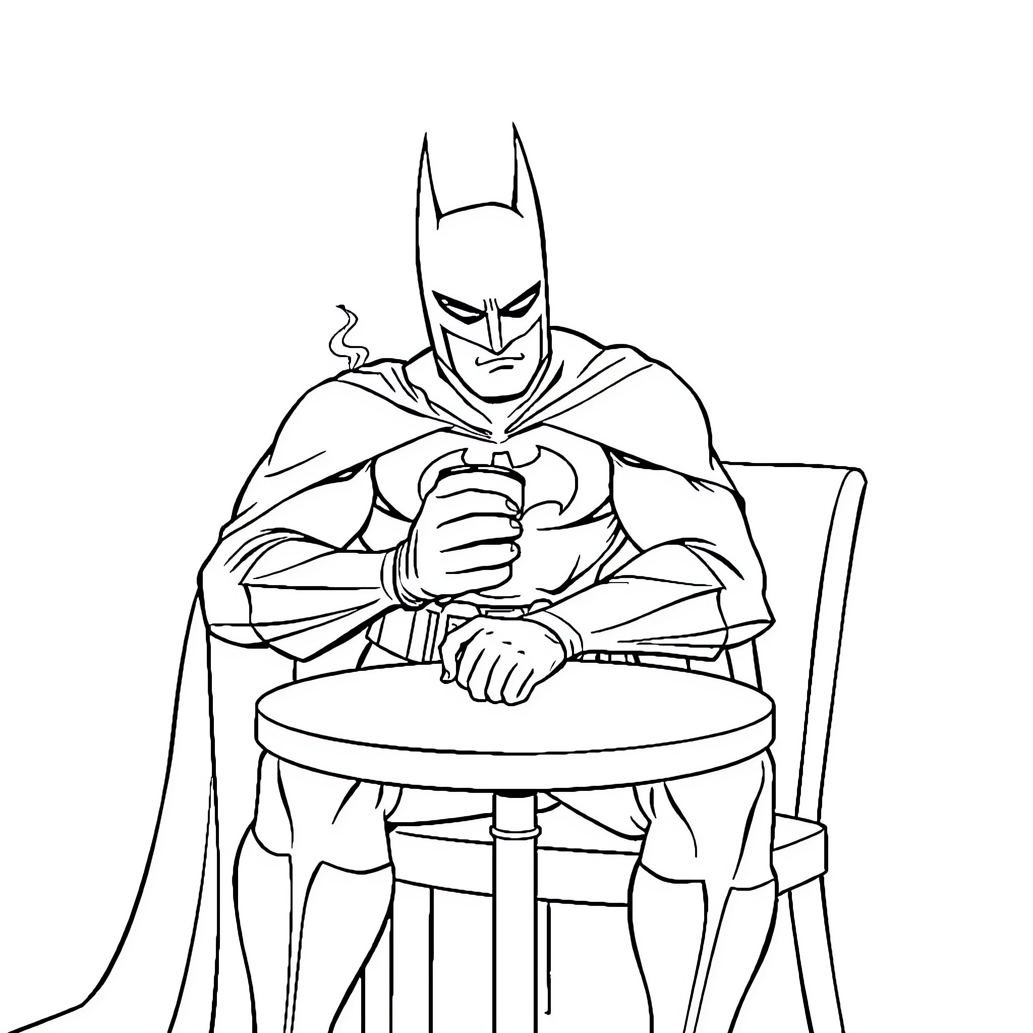 Batman brooding in the shadows Coloring Page (free black-and-white line drawing printable PDF for all, from beginners to advanced learners, including children, teens, adults, and seniors)