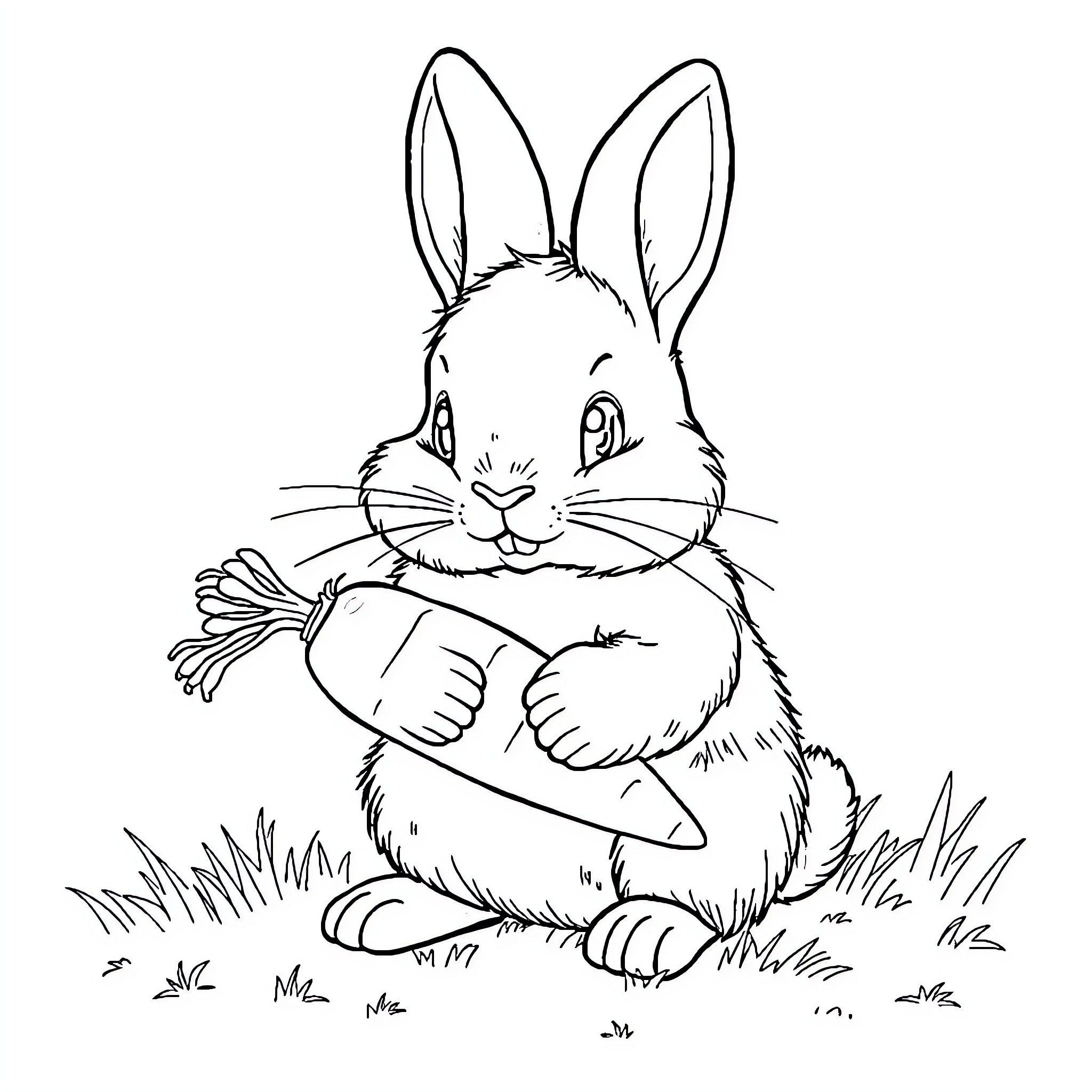 Bunny relaxing in the grass Coloring Page (free black-and-white line drawing printable PDF for all, from beginners to advanced learners, including children, teens, adults, and seniors)
