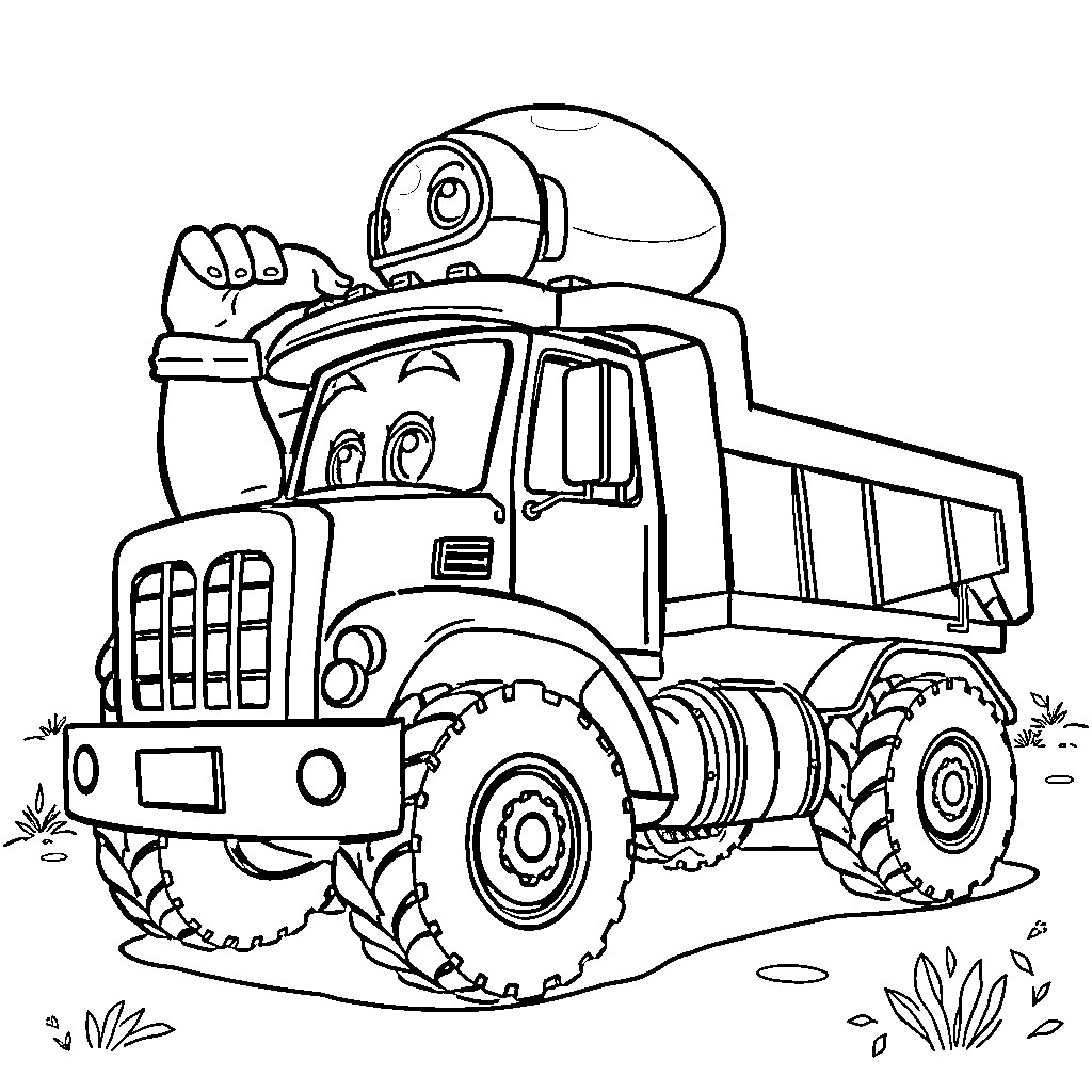 Truck carrying heavy load on rugged terrain Coloring Page (free black-and-white line drawing printable PDF for all, from beginners to advanced learners, including children, teens, adults, and seniors)