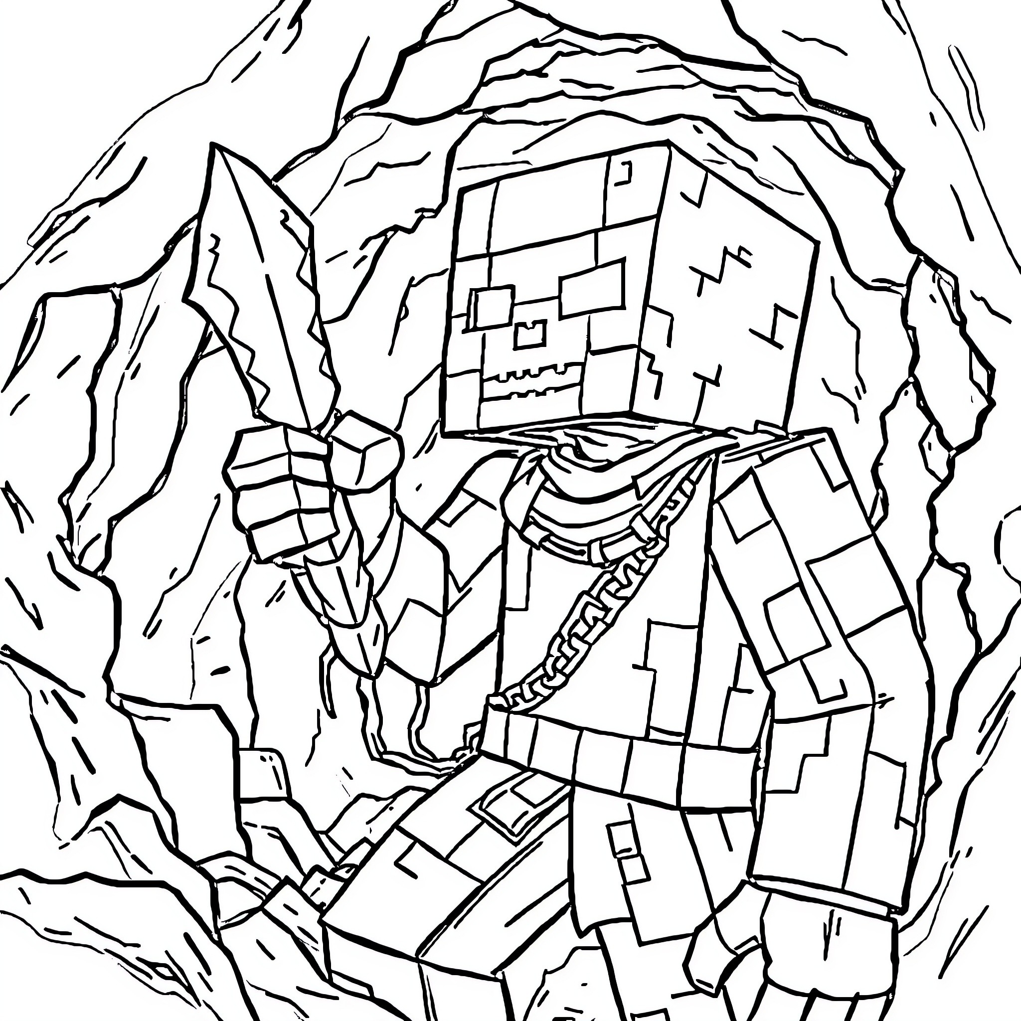 Mutant Warden Protects Icy Fortress in the Mountains Coloring Page (free black-and-white line drawing printable PDF for all, from beginners to advanced learners, including children, teens, adults, and seniors)