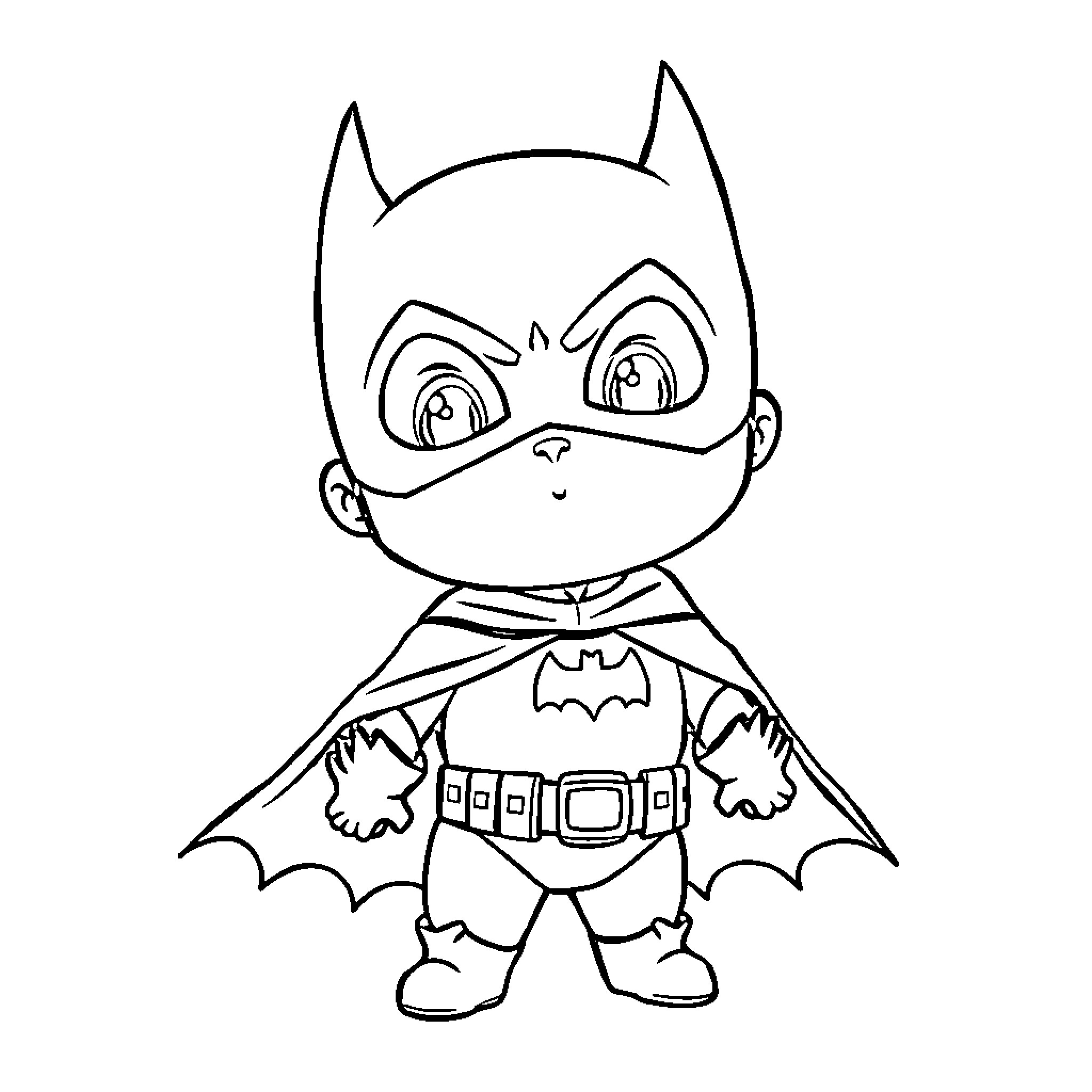 Batman character in cartoon-like outfit Coloring Page (free black-and-white line drawing printable PDF for all, from beginners to advanced learners, including children, teens, adults, and seniors)