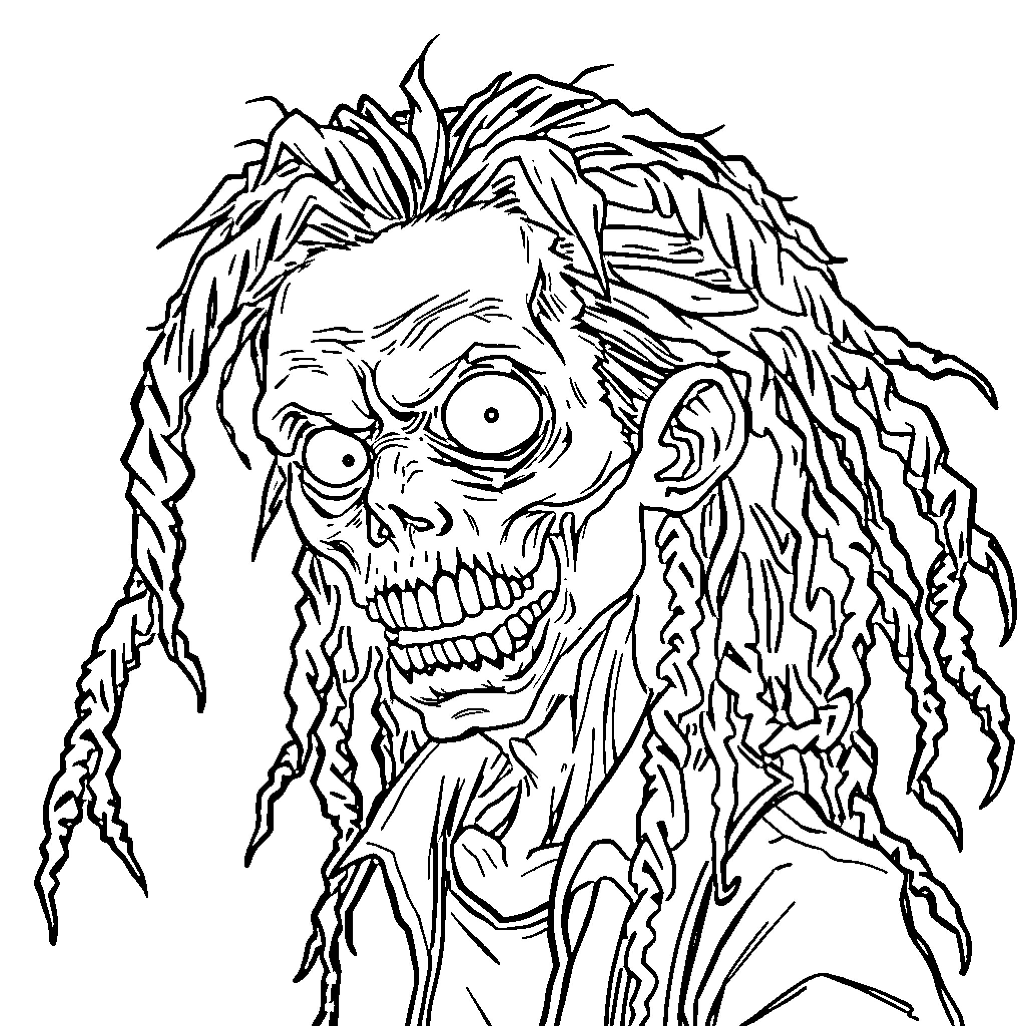 Scott Pilgrim's Zombie Transformation with Striking Features Coloring Page (free black-and-white line drawing printable PDF for all, from beginners to advanced learners, including children, teens, adults, and seniors)