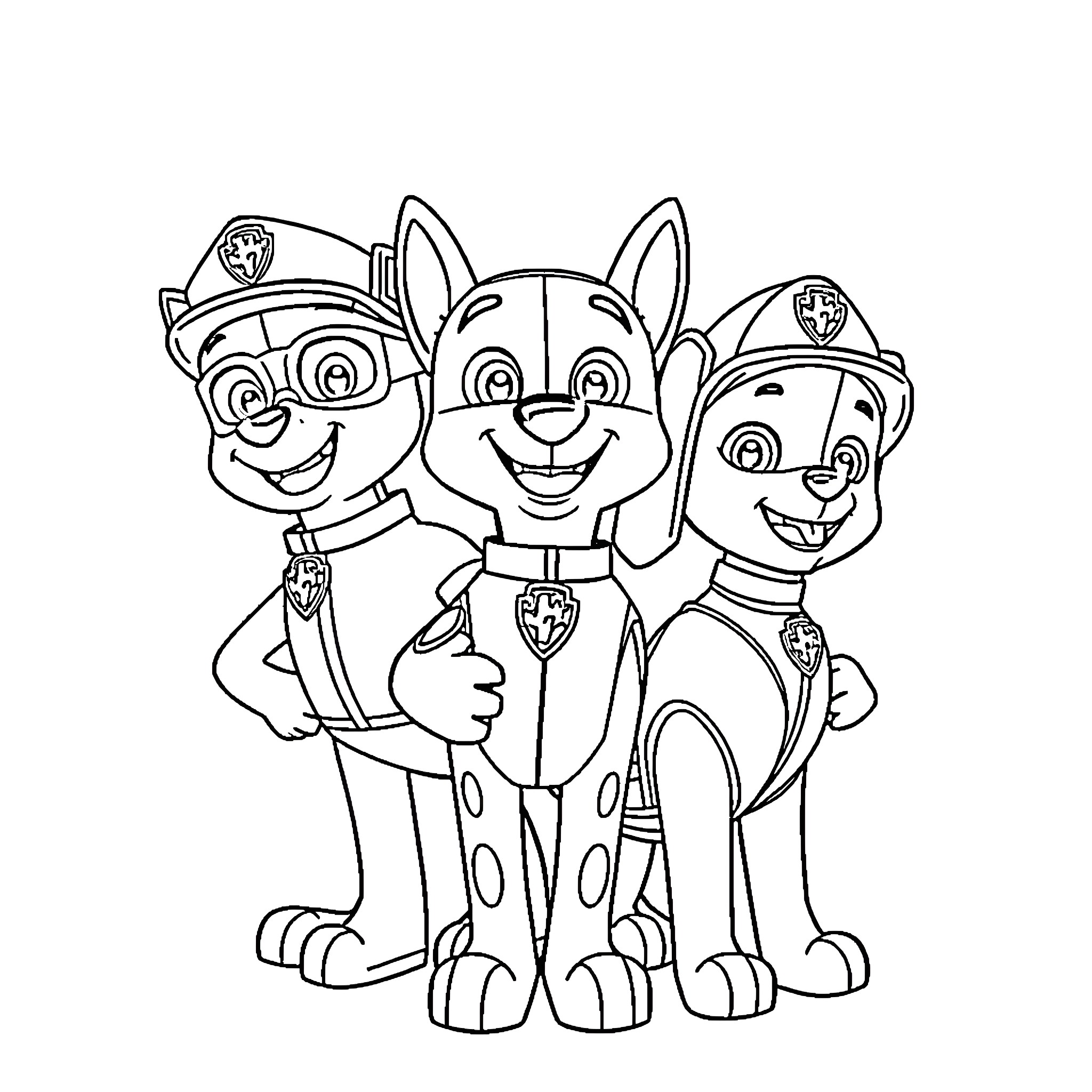 Blippi and the Paw Patrol Pups in Action Coloring Page (free black-and-white line drawing printable PDF for all, from beginners to advanced learners, including children, teens, adults, and seniors)