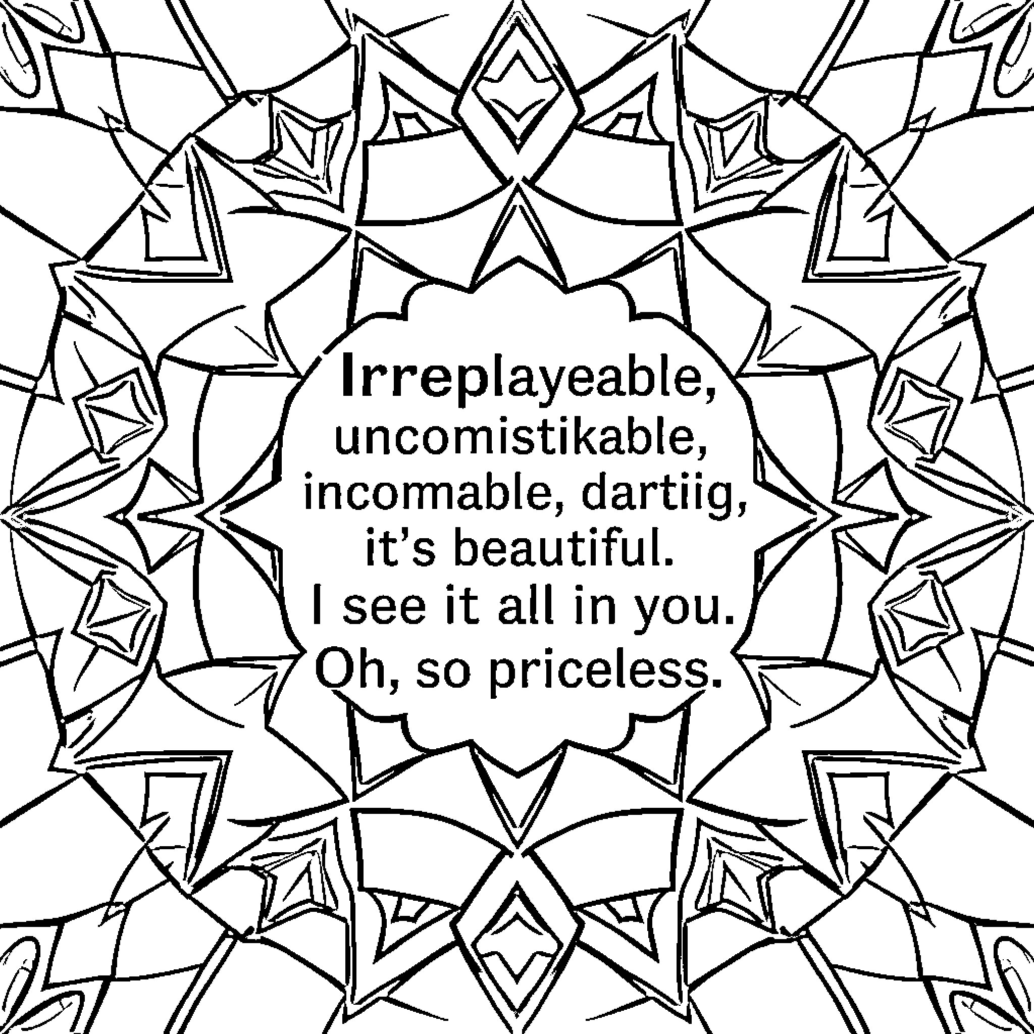 Geometric Artistic Text Within Striking Pattern Coloring Page (free black-and-white line drawing printable PDF for all, from beginners to advanced learners, including children, teens, adults, and seniors)