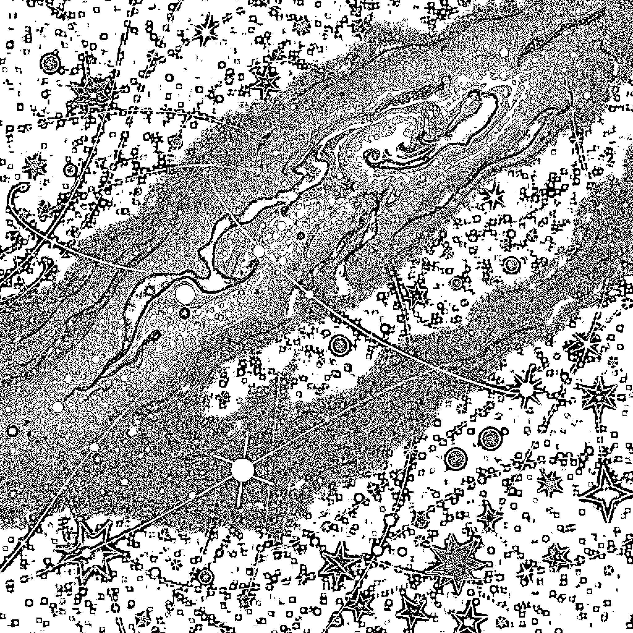 Milky Way star field with cosmic formations Coloring Page (free black-and-white line drawing printable PDF for all, from beginners to advanced learners, including children, teens, adults, and seniors)