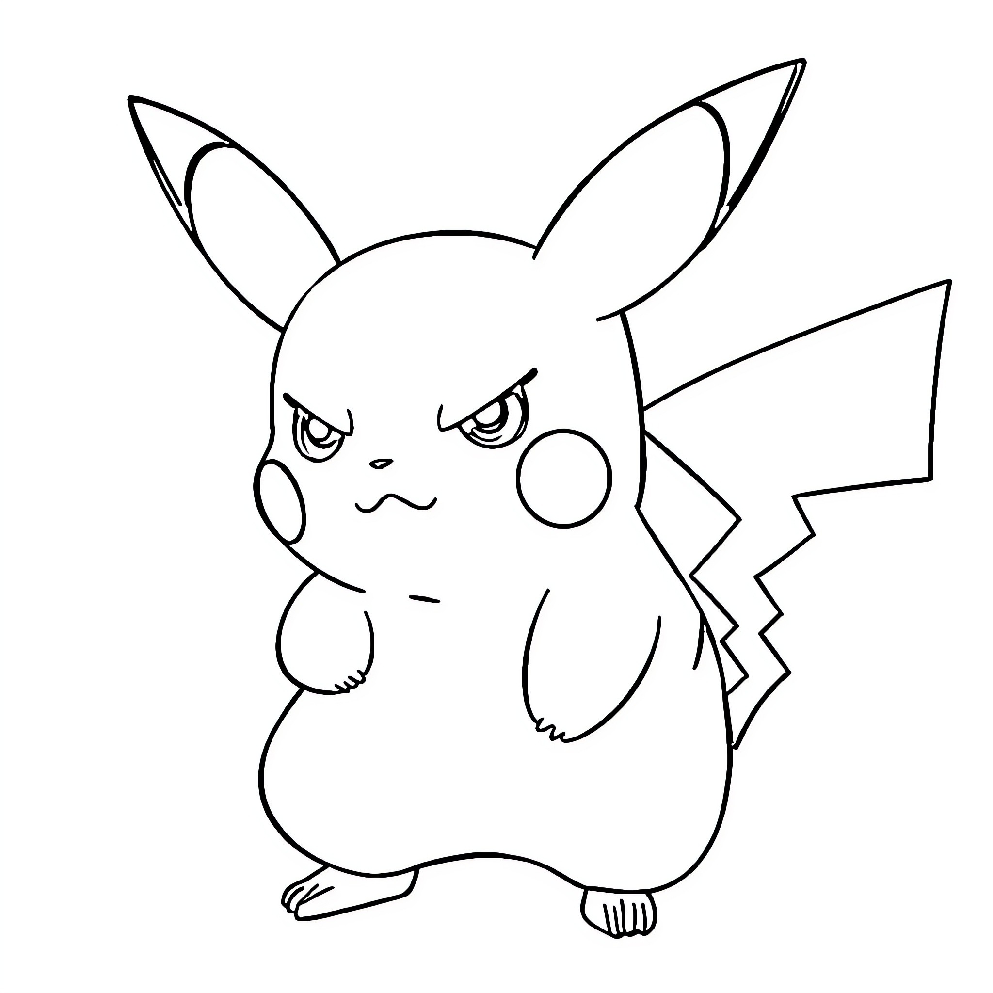 Pikachu in an angry expression Coloring Page (free black-and-white line drawing printable PDF for all, from beginners to advanced learners, including children, teens, adults, and seniors)