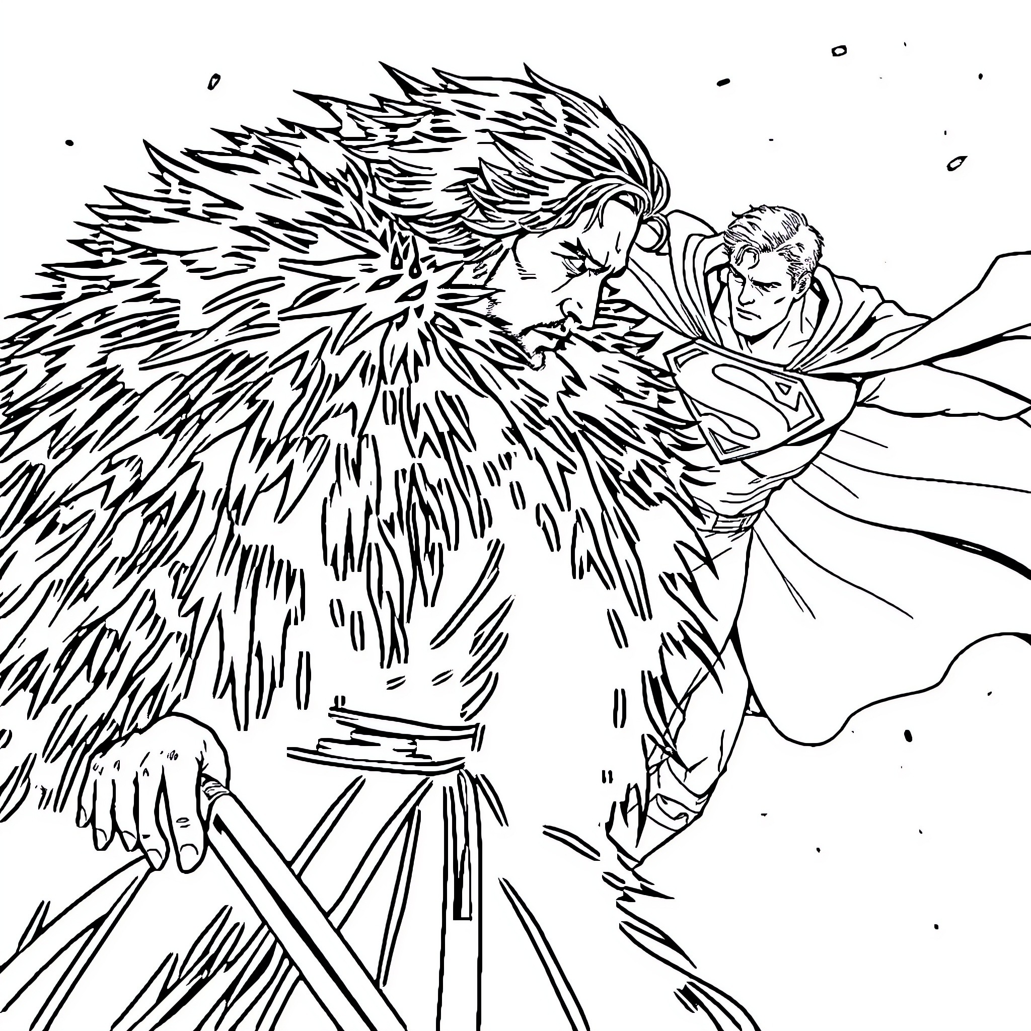 Jon Snow's heroic battle against a mythical winged creature Coloring Page (free black-and-white line drawing printable PDF for all, from beginners to advanced learners, including children, teens, adults, and seniors)