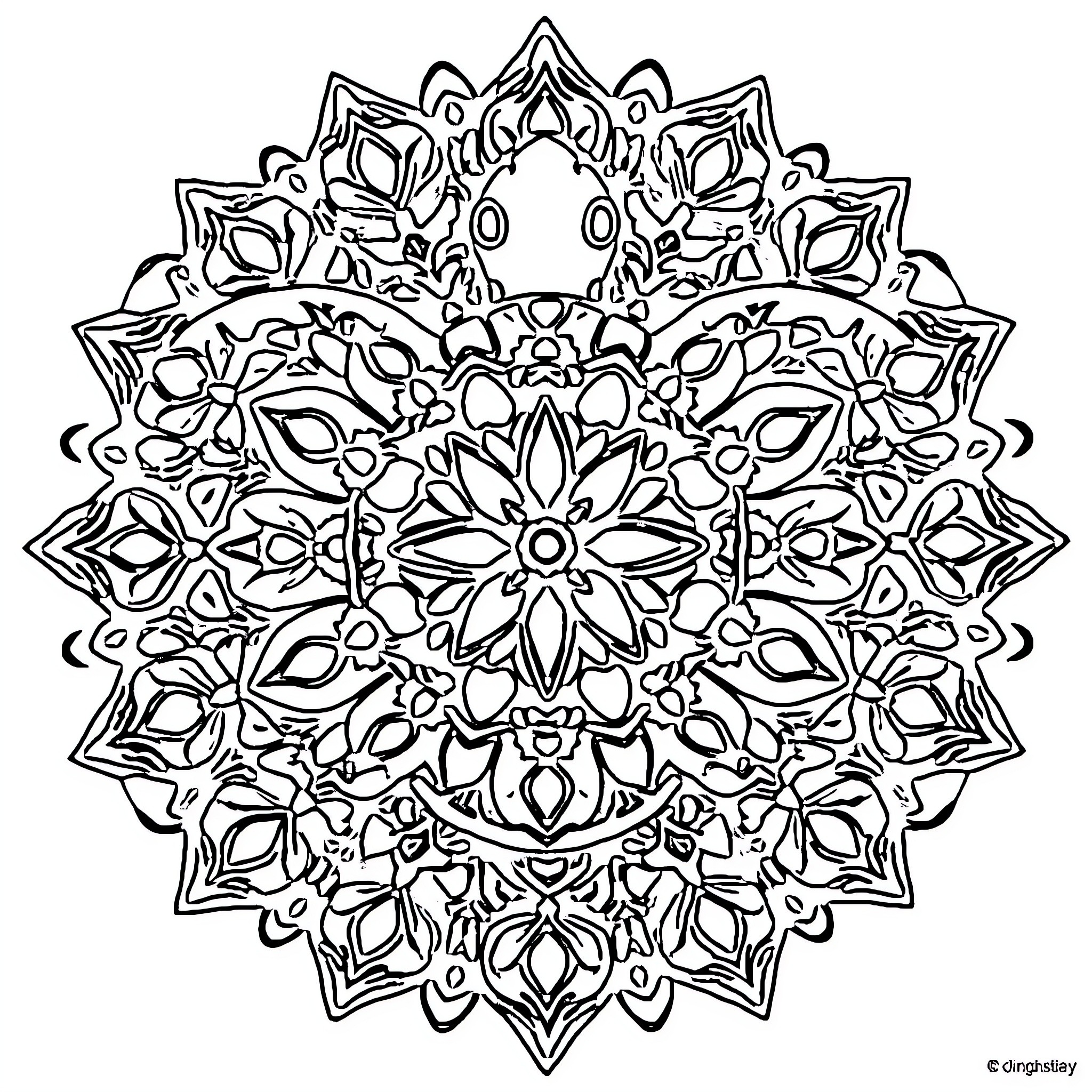 Turtle-inspired ornate mandala design Coloring Page (free black-and-white line drawing printable PDF for all, from beginners to advanced learners, including children, teens, adults, and seniors)