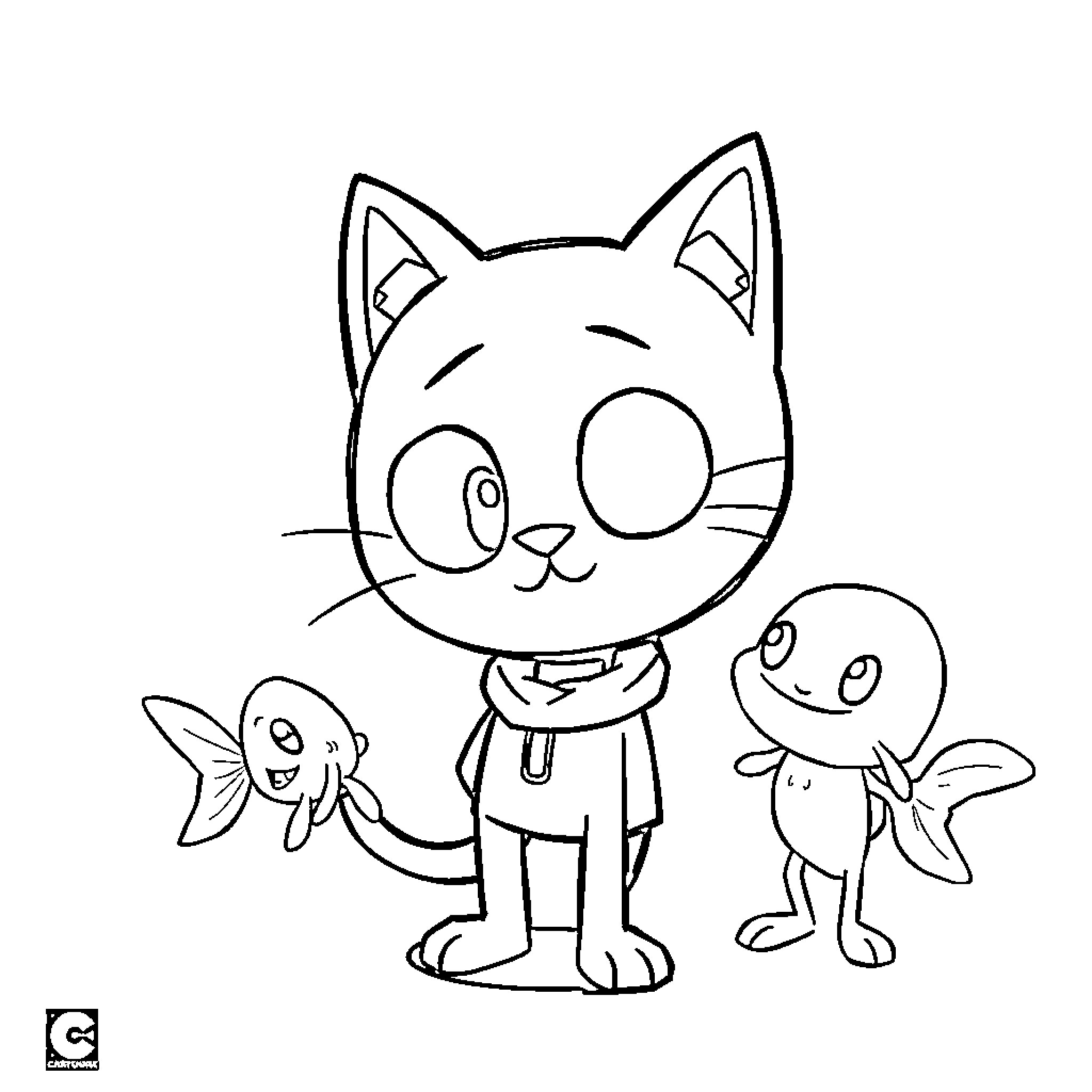 Gumball and Friends in Cartoon Style Coloring Page (free black-and-white line drawing printable PDF for all, from beginners to advanced learners, including children, teens, adults, and seniors)