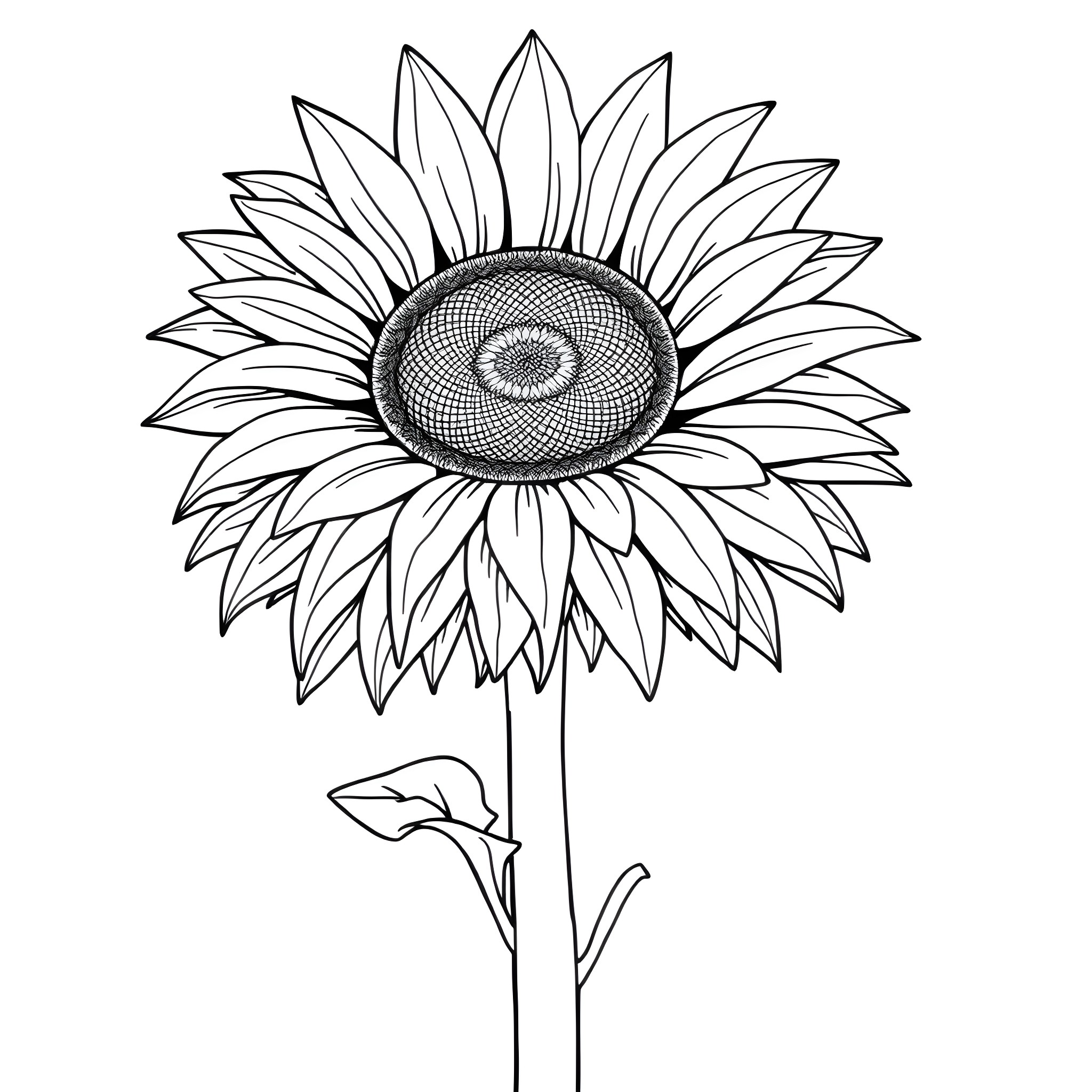 Sunflower with intricate floral pattern Coloring Page (free black-and-white line drawing printable PDF for all, from beginners to advanced learners, including children, teens, adults, and seniors)