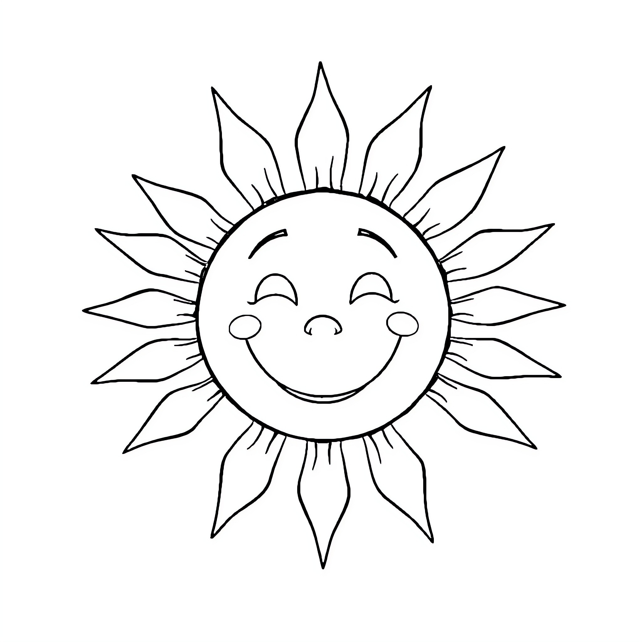 Sun smiling happily in the sky Coloring Page (free black-and-white line drawing printable PDF for all, from beginners to advanced learners, including children, teens, adults, and seniors)