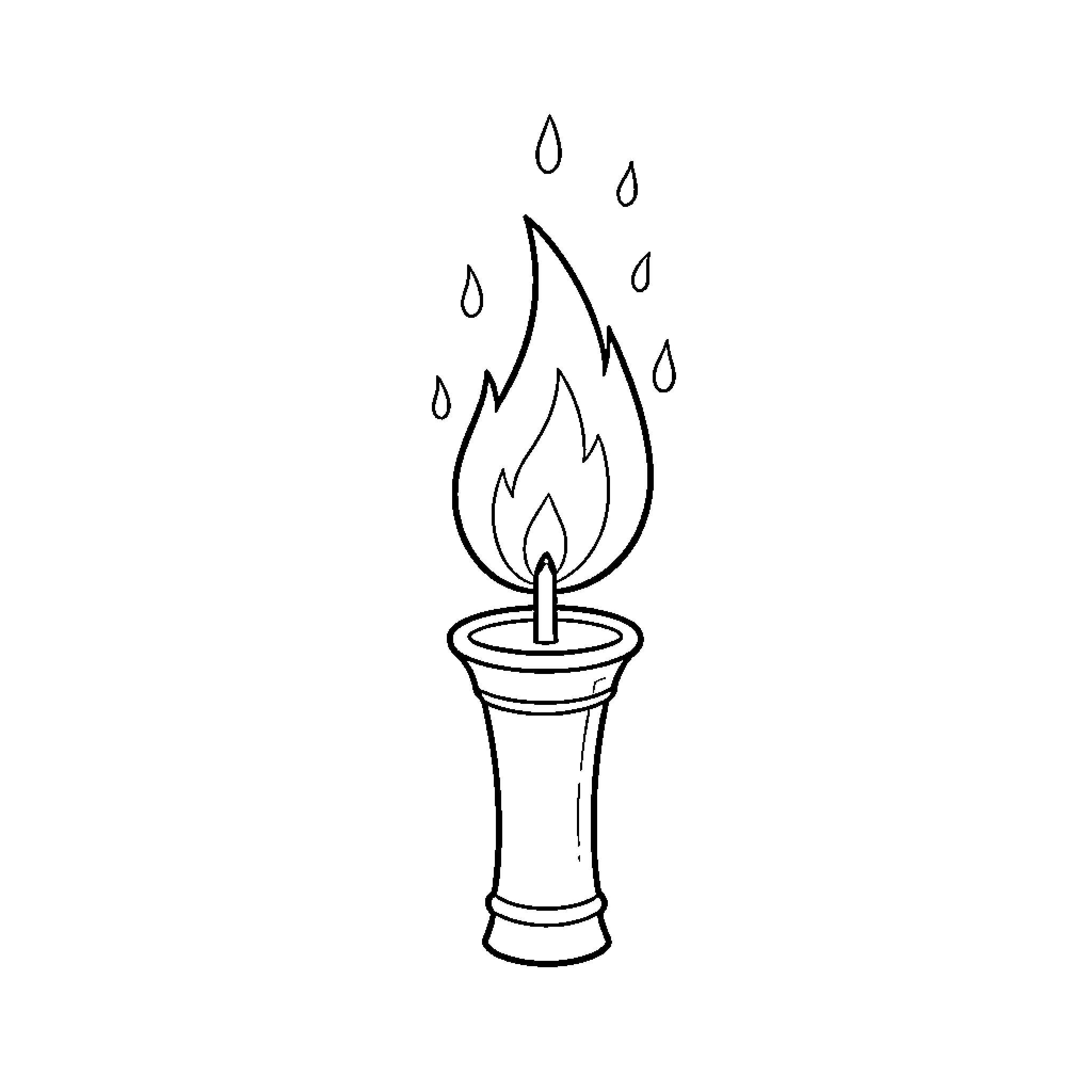 Candle flame dancing with raindrops Coloring Page (free black-and-white line drawing printable PDF for all, from beginners to advanced learners, including children, teens, adults, and seniors)